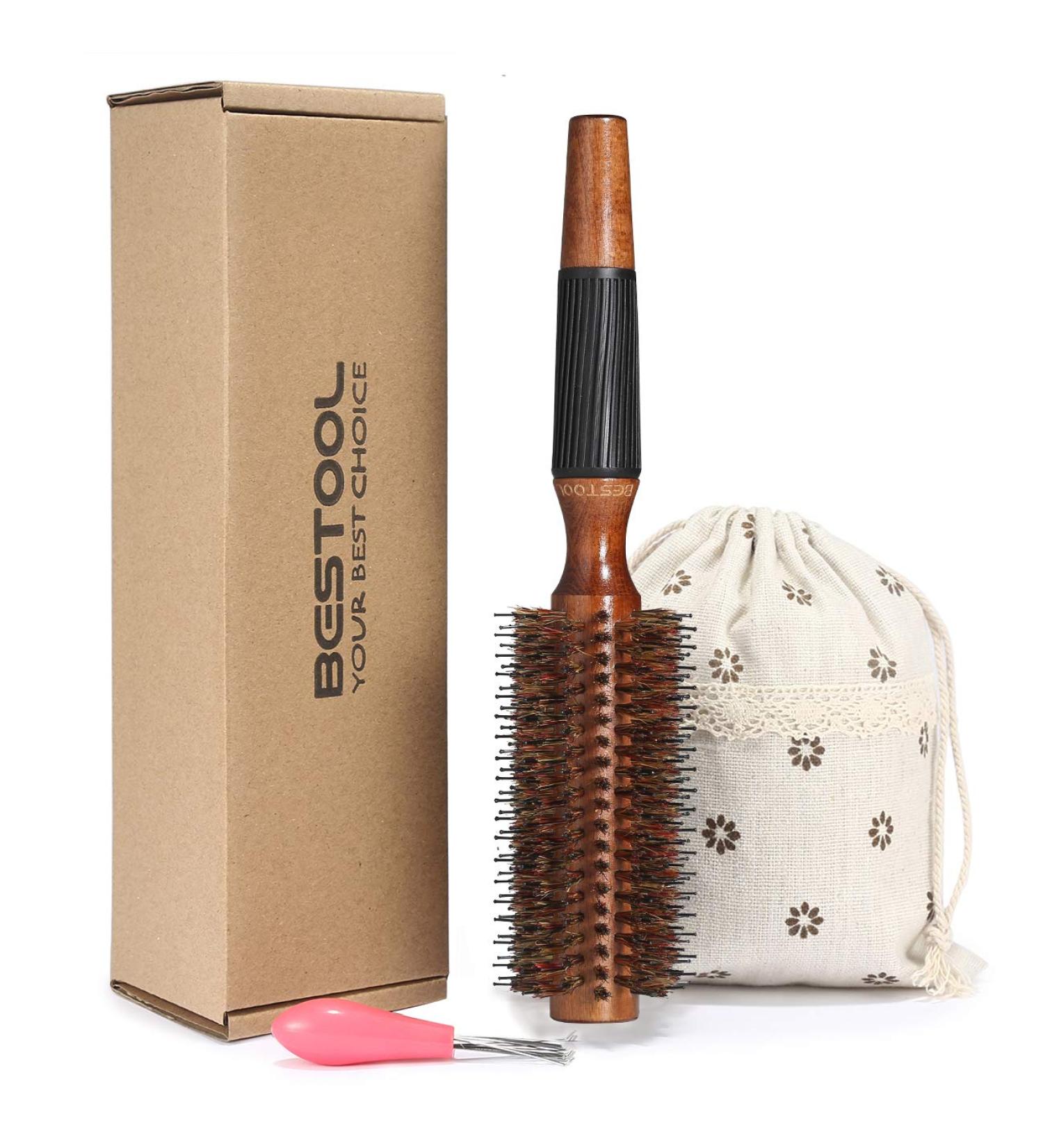 Bestool 2.2 Inch Boar Bristle Round Hair Brush for Blow Drying - Wooden Barrel Styling Brush for Women & Men - Straightening, Curling, Shine & Volume - Buy Online on GoSupps.com