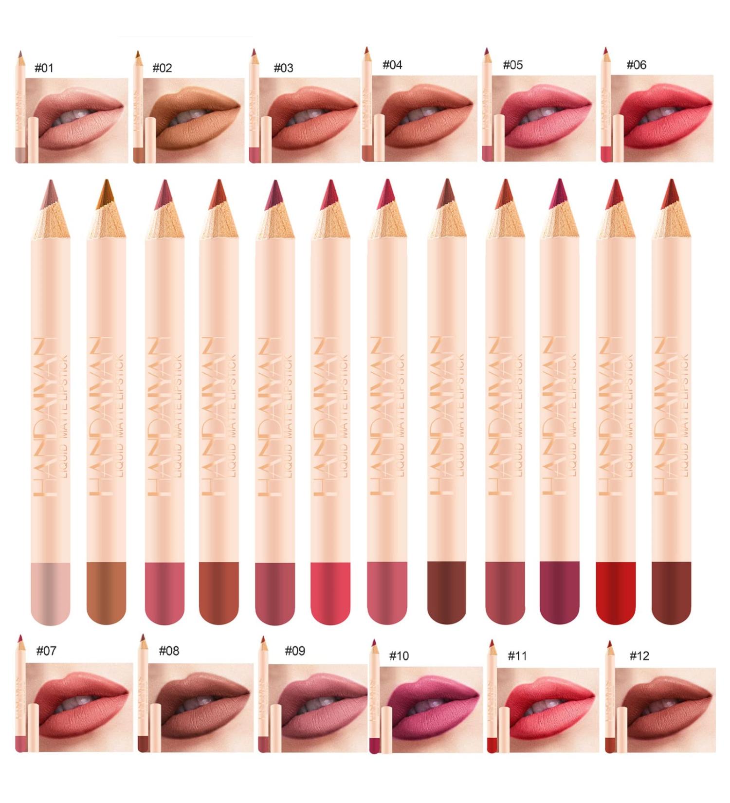12-Piece Matte Lip Liner Pens Set - Long-Lasting & Creamy | Natural Lip Makeup Pencils - Buy Online on GoSupps.com