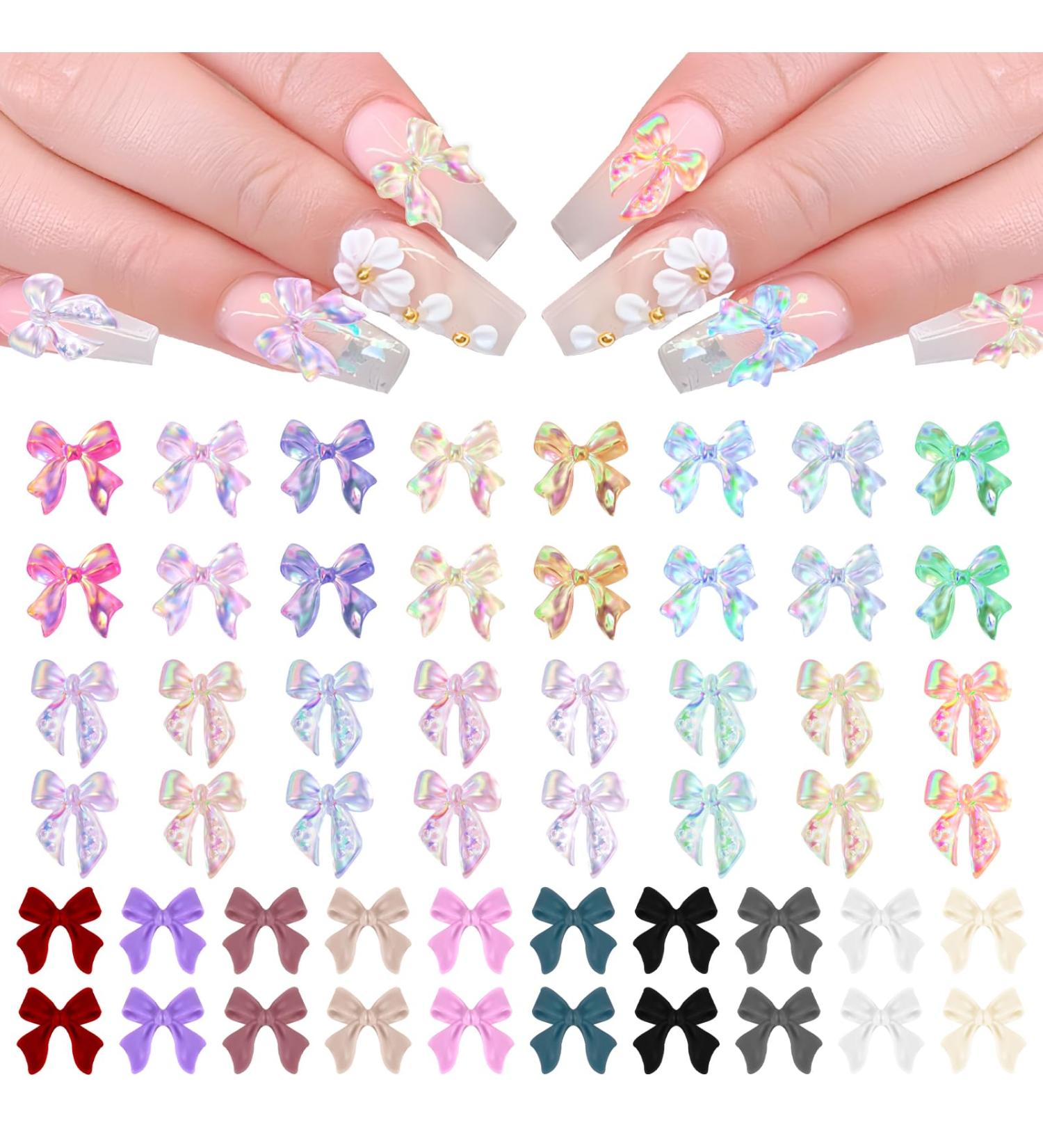 100 Pcs Aurora Bow Nail Charm Colorful Bowknot Nail Accessories Resin Cute Nail Rhinestone Glitter 3D Mix Styles Nail Decoration Kits for Nail Art Craft and Decoration - Buy Online on GoSupps.com