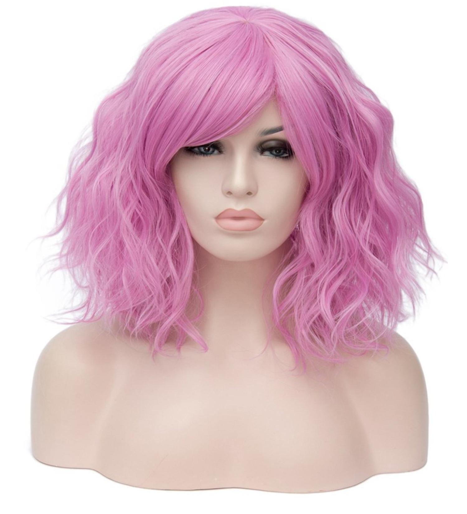 Amyhome Women's Pink Bob Wig with Fringe Synthetic Cosplay Wig + Cap for Party & Fancy Dress - Buy Online on GoSupps.com