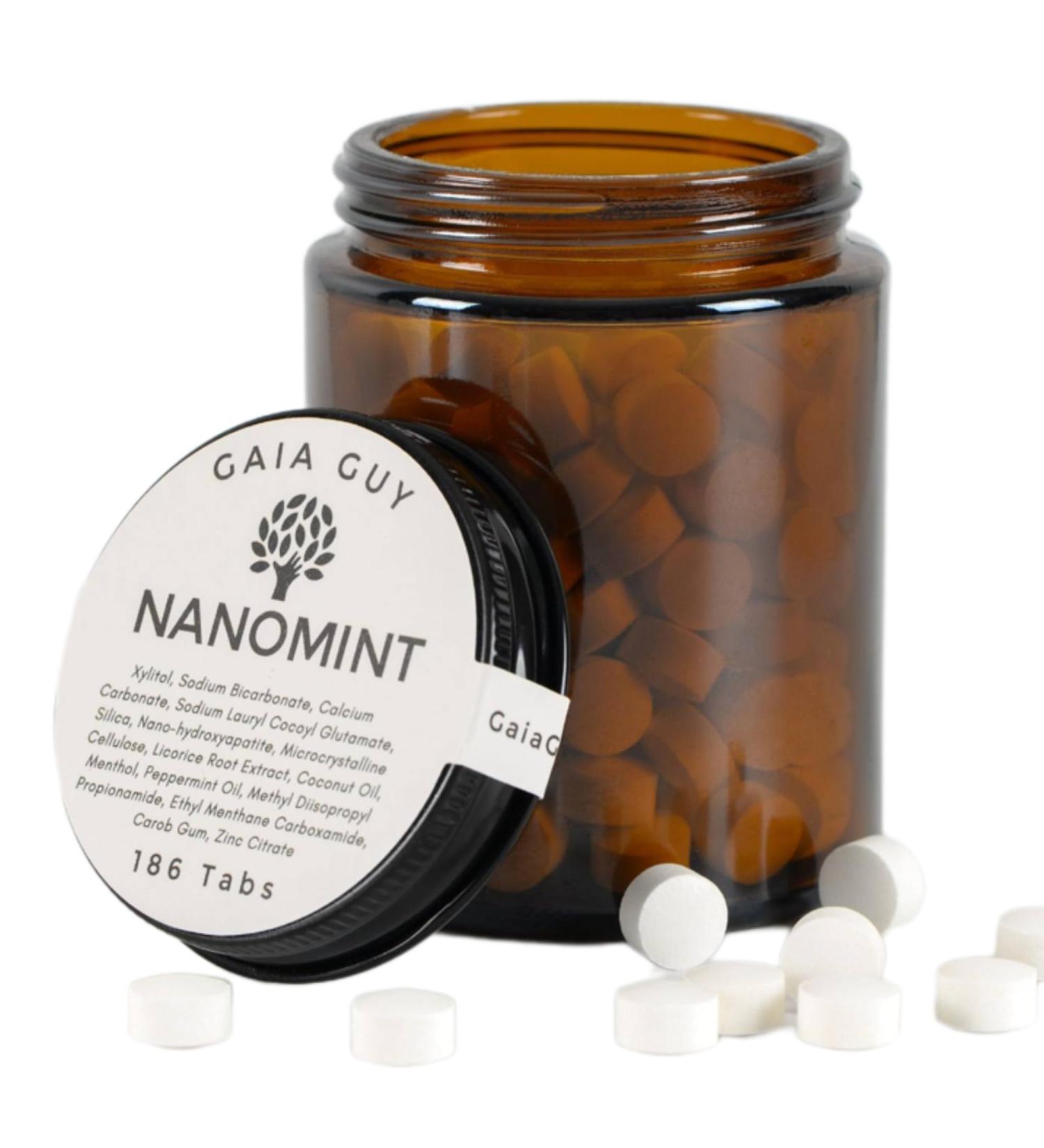 Gaia Guy | NanoMint Fluoride Free Toothpaste | Nano-Hydroxyapatite Remineralizing Toothpaste Tablets - Nano Hydroxyapatite (nHA) Plastic Free Eco-Friendly Glass Jar | 186 Tabs - Buy Online on GoSupps.com
