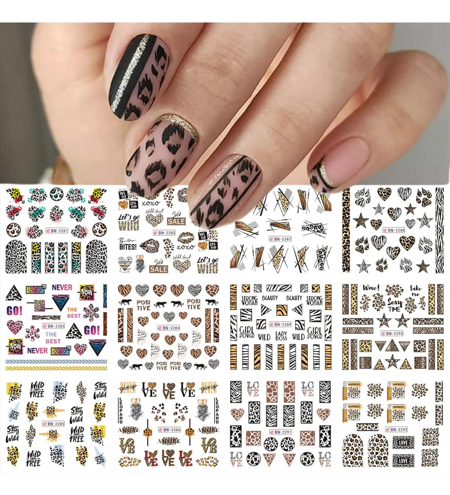 Brown Leopard Print Nail Stickers - Water Transfer Decals for Cute Nail Design - Autumn/Winter Manicure - Women/Girls Nail Decoration - Buy Online on GoSupps.com