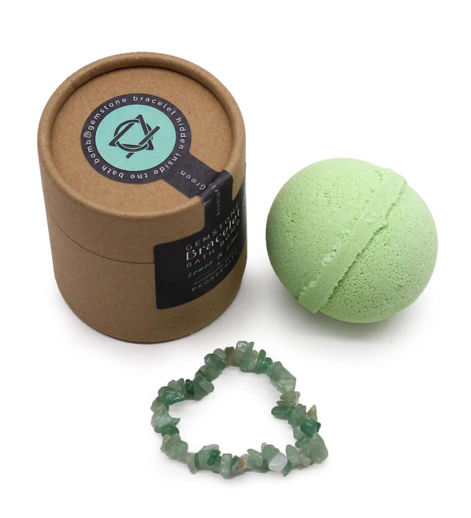 Beautifully Fragranced Bath Bomb with a Gemstone Bracelet/Anklet Inside and Presented in Gift Box (Lemon & Lime with Green Aventurine Gems) - Buy Online on GoSupps.com