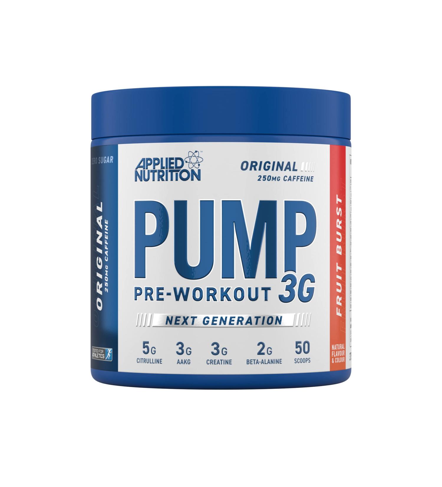 Applied Nutrition Pump 3G Pre Workout - Fruit Burst 25 Servings (375g) - Energy Focus & Performance Supplement - Buy Online on GoSupps.com