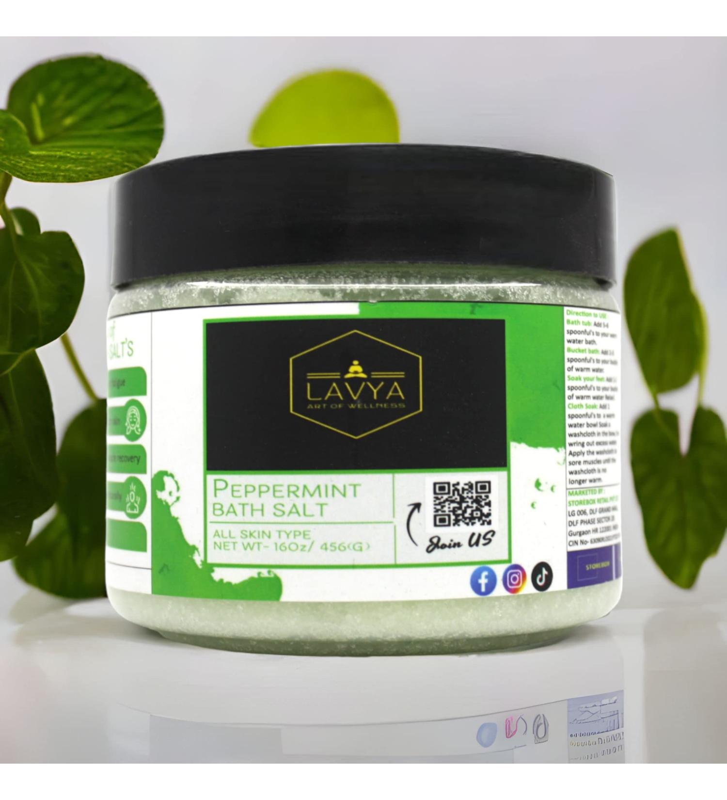 Lavya Luxuary Peppermint Bath Salt - 16Oz/456Gms for Body & Foot Spa | Muscle Recovery, Pain Relief, Stress Reduction & Fatigue | Natural Formula | Light Green - Buy Online on GoSupps.com