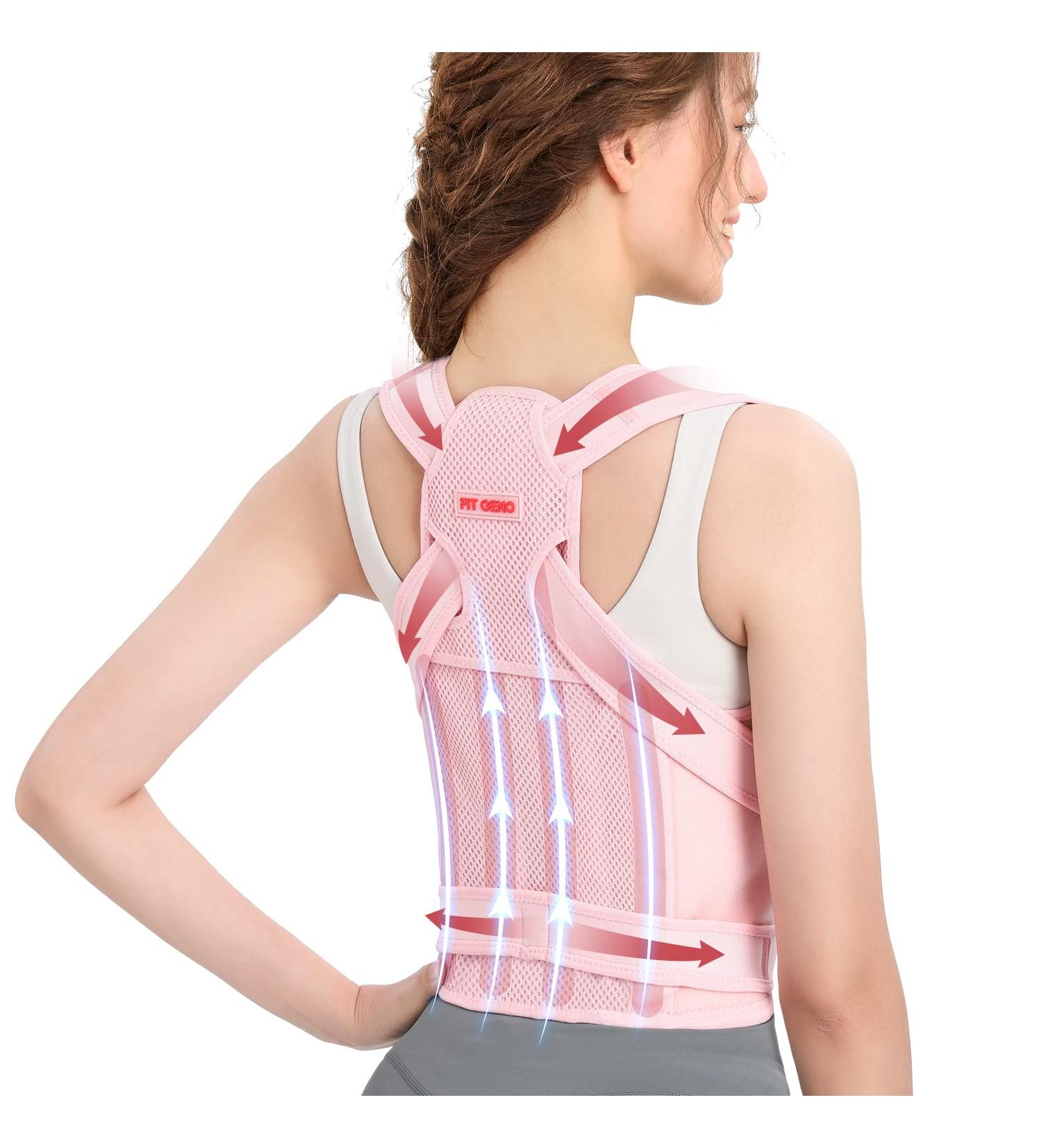 Adjustable Back Brace & Posture Corrector for Men and Women - Small Pink, Waist 26-34 inch - Support for Scoliosis, Hunchback, Back Pain - Spine Straightener & Trainer - Buy Online on GoSupps.com