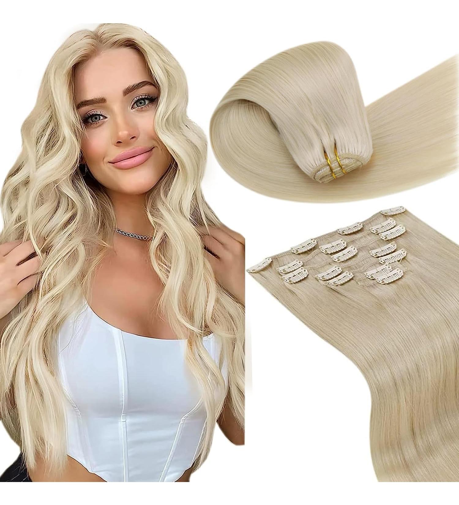 Laavoo Clip In Real Hair Extensions - Blonde Remy Human Hair Hellblond 40cm 105g - 7PCs #613 - Buy Online on GoSupps.com