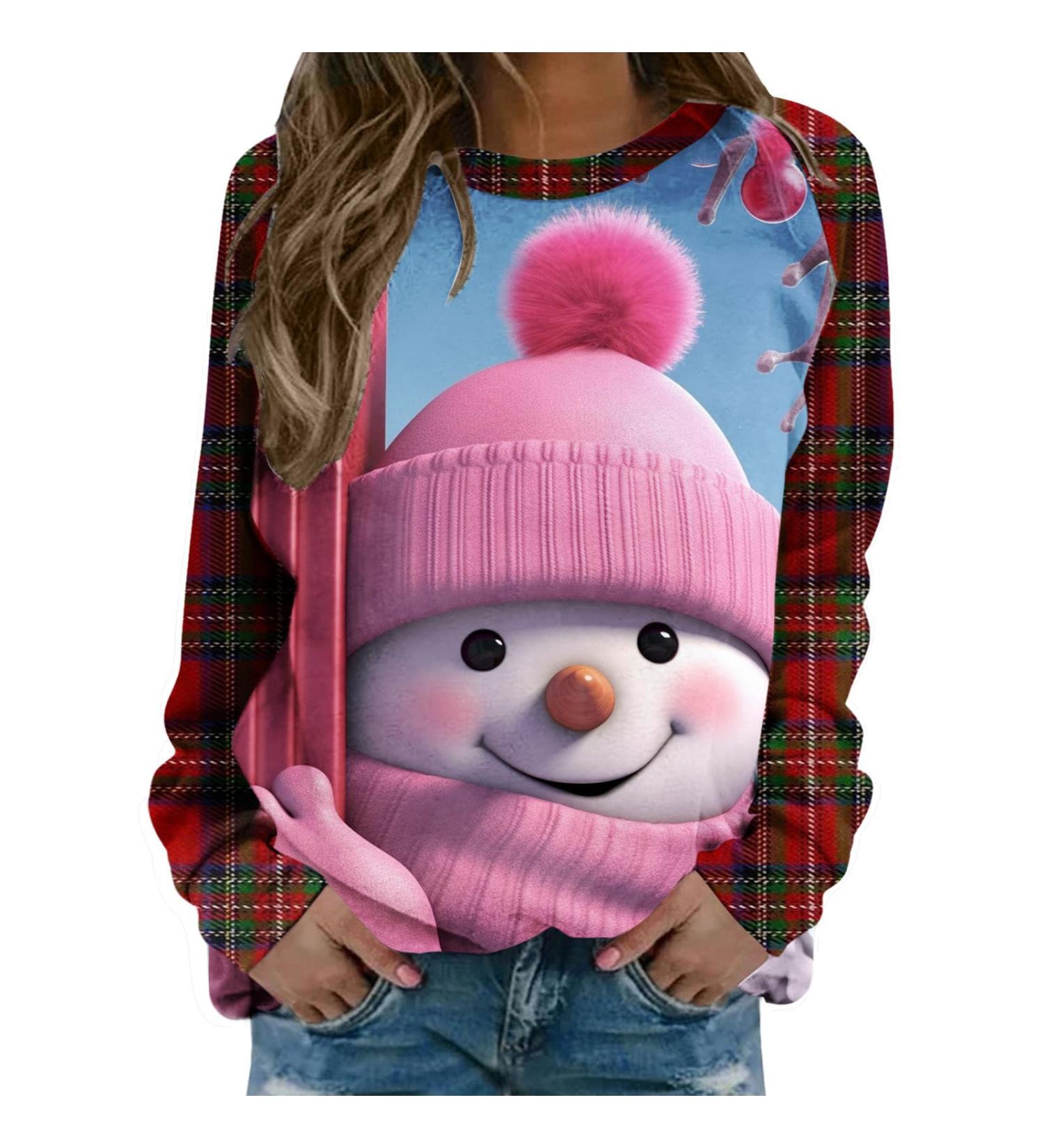 Womens Christmas Snowman and Penguin Print Sweatshirt - Pink XXL - Buy Online on GoSupps.com