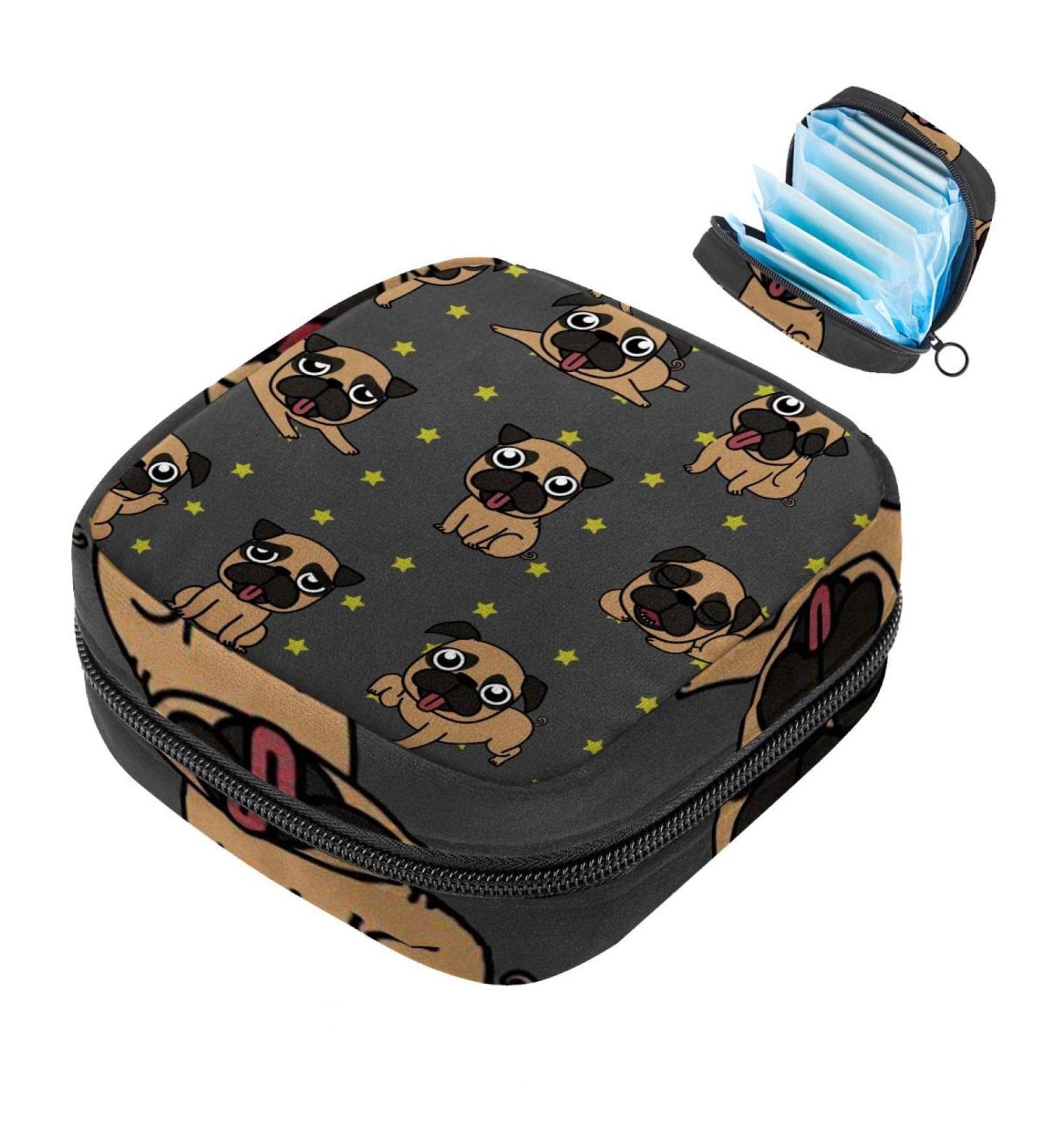 Big Eyes Dog Stars Pattern Sanitary Napkins & Menstrual Cup Pocket Bag for Teens & Women - Stylish Functional Storage with Zip Closure - Buy Online on GoSupps.com