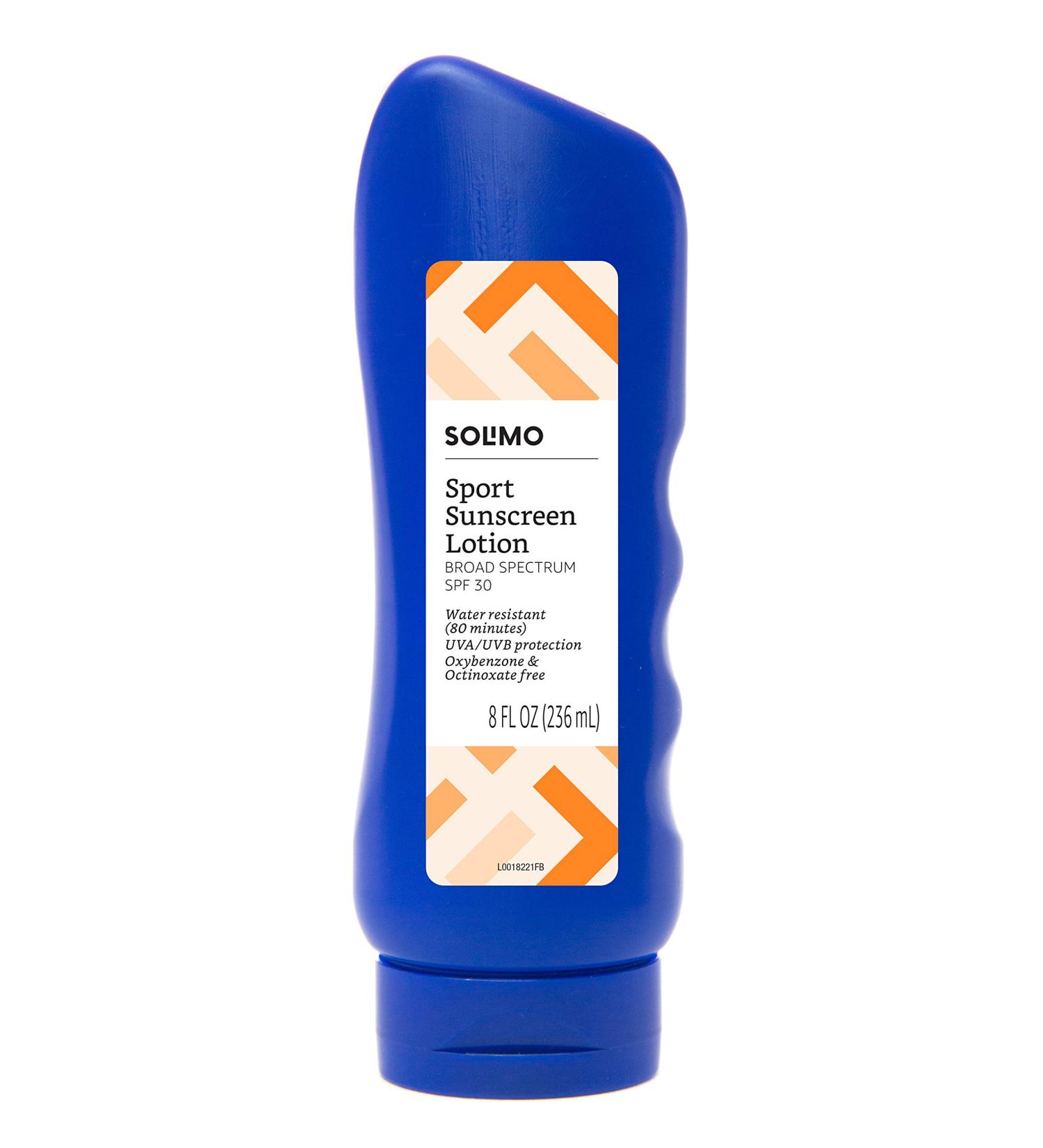 Solimo Sport Sunscreen Lotion SPF 30 Reef Friendly | 8 fl oz - Broad Spectrum UVA/UVB Protection - Buy Online on GoSupps.com