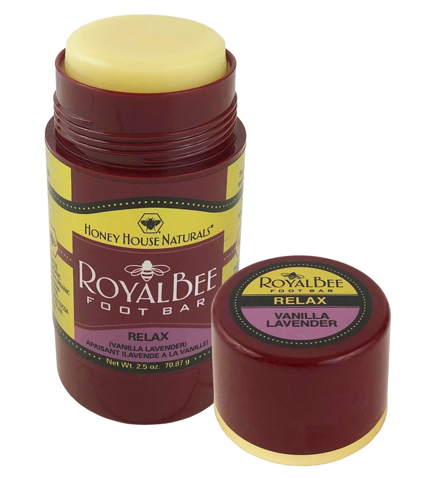 Honey House Naturals Royal Bee Foot Bar 2.5 oz Twist Up Tube - All Natural Moisturizing & Odor Eliminating, Essential Oil Infused - Made in USA (Relax) - 1 Pack - Buy Online on GoSupps.com