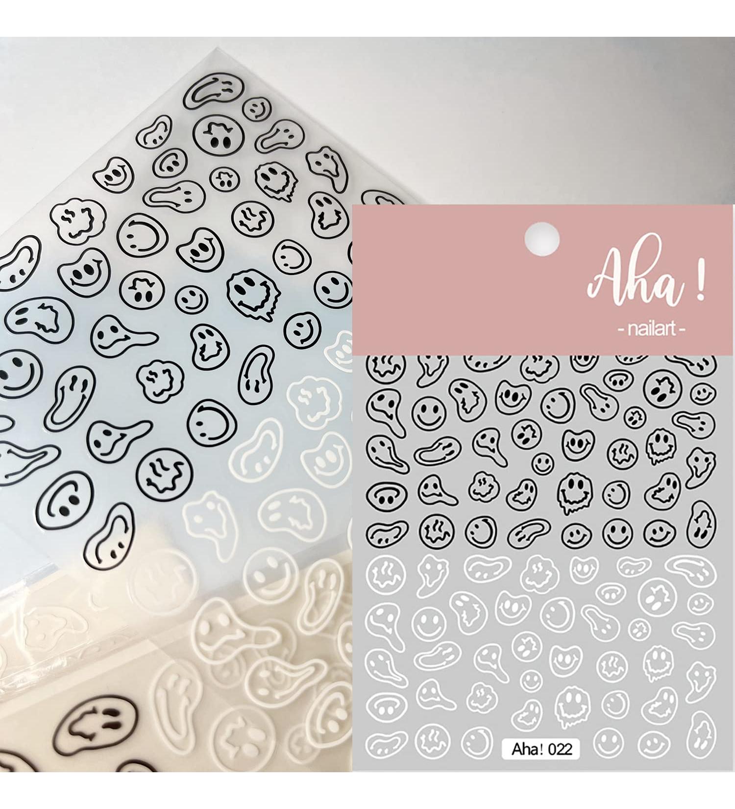 Abstract Smiling Face Nail Art Stickers - 3D Self-Adhesive Decals for Trendy Nail Design - Black and White - 1 Piece - Buy Online on GoSupps.com