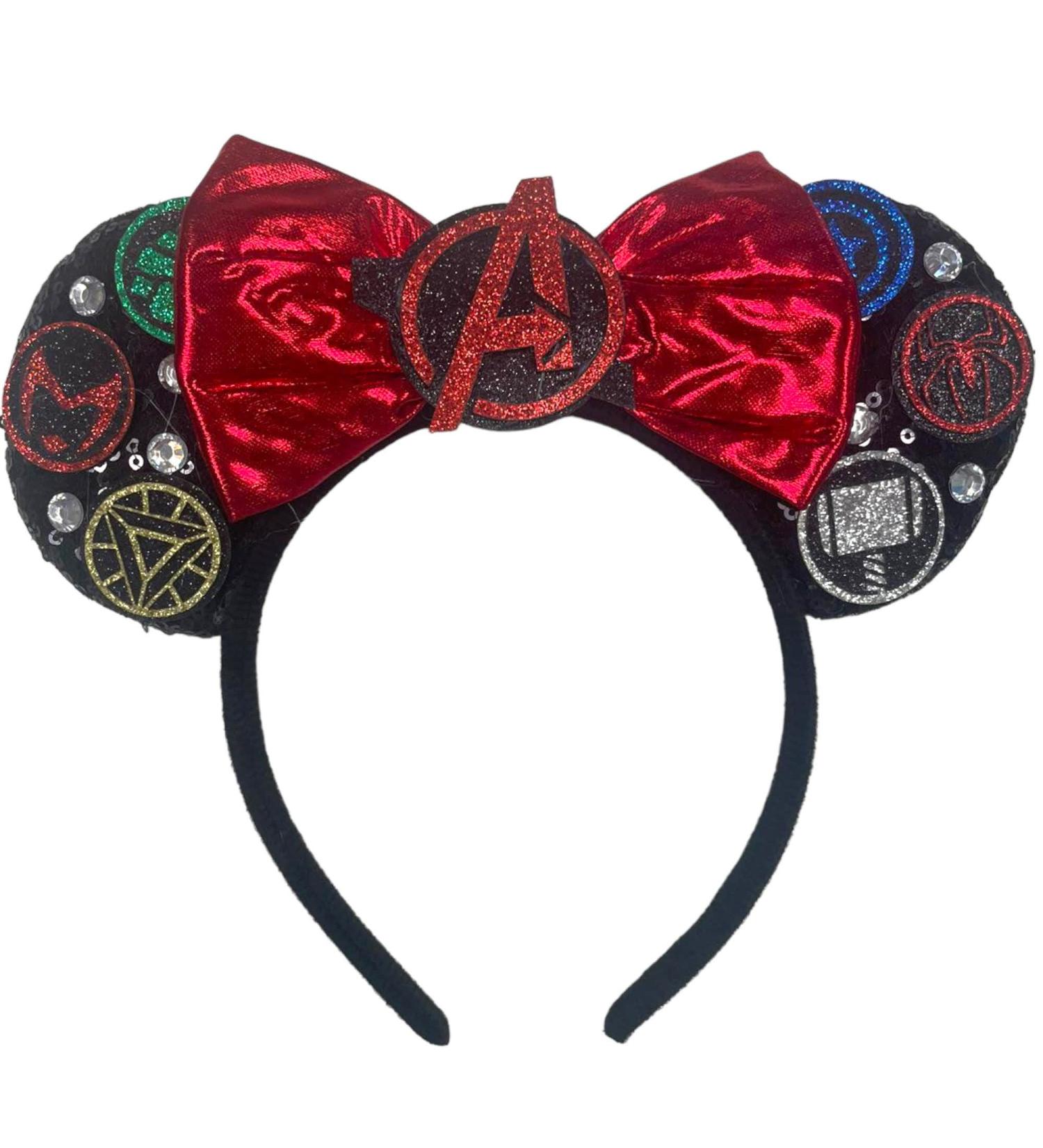 Lilium Kids Superhero Logos Inspired Minnie Mouse Superhero Alice Headband With Big 5" Sequin Top Bow Handmade Cosplay Fancy Dress