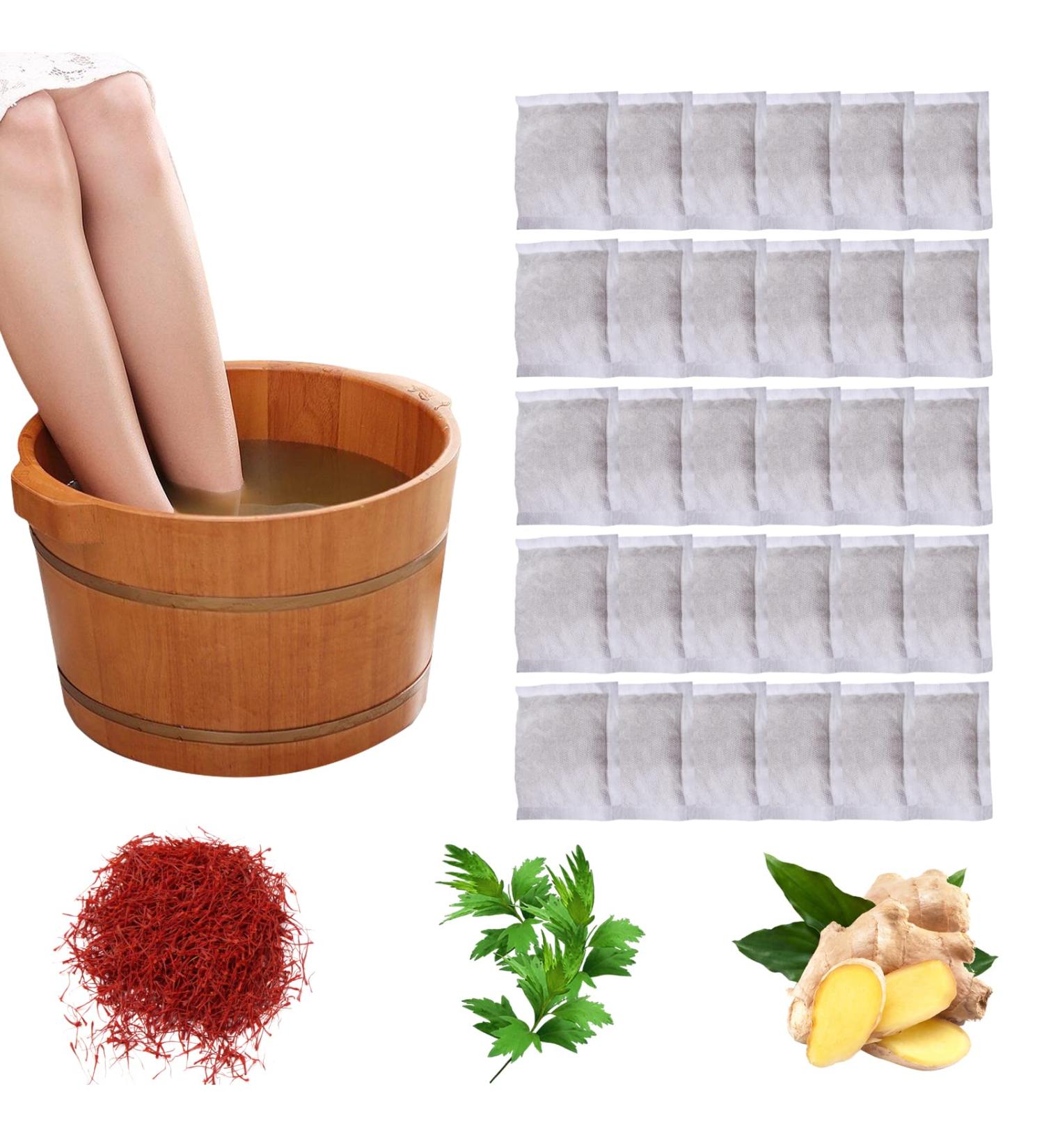 Lymphatic Drainage Ginger Foot Soak 30pcs - Natural Herbal Foot Bath for Muscle Relief, Improved Sleep, Stress Relief, and Joint Pain Soothing - Buy Online on GoSupps.com