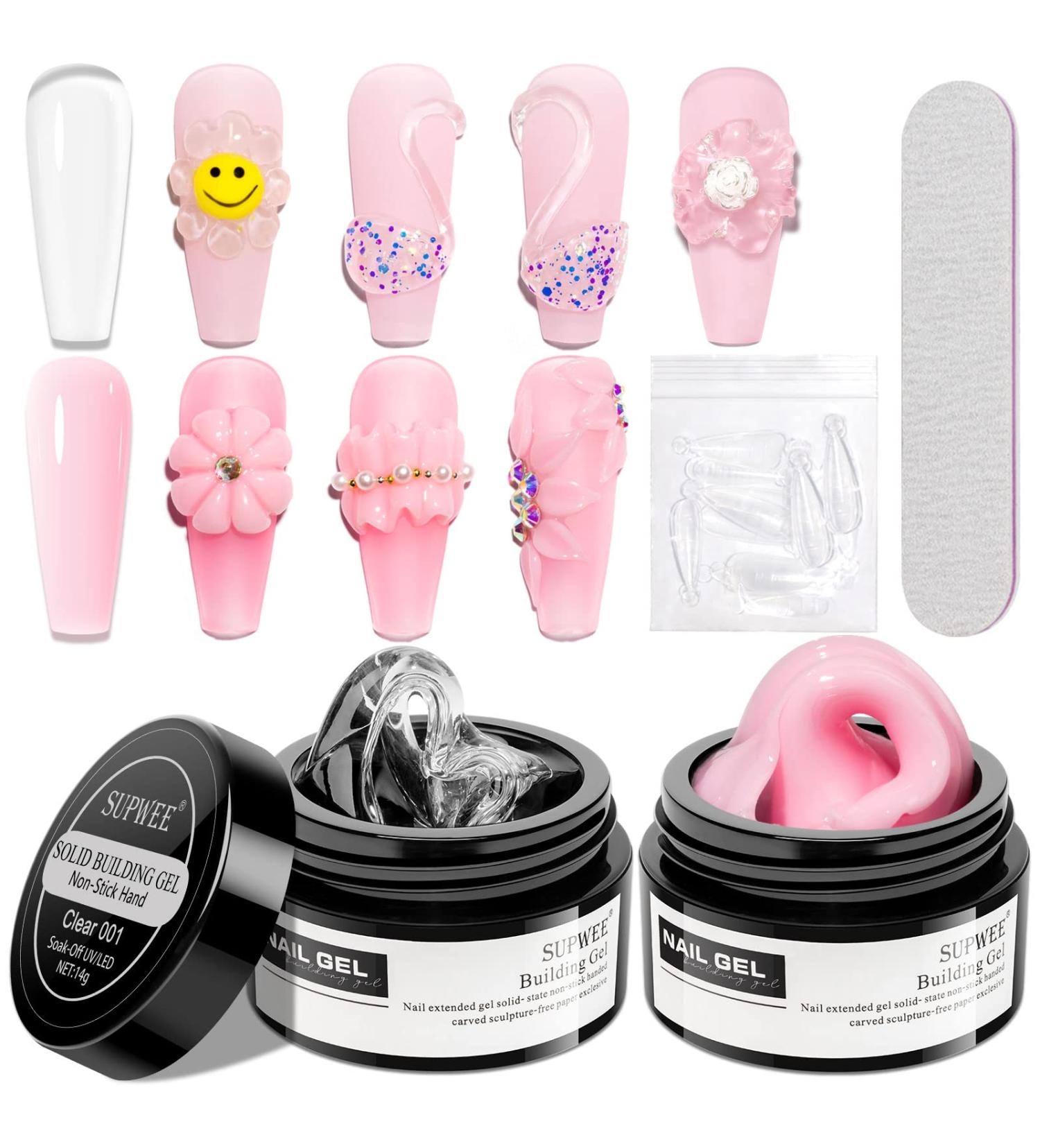 Clear Pink Solid Builder Gel for Nail Extension - Dual Form Flower Nail Art - 14g - Non-Stick & Hard Gel - DIY Nail Salon at Home - Buy Online on GoSupps.com