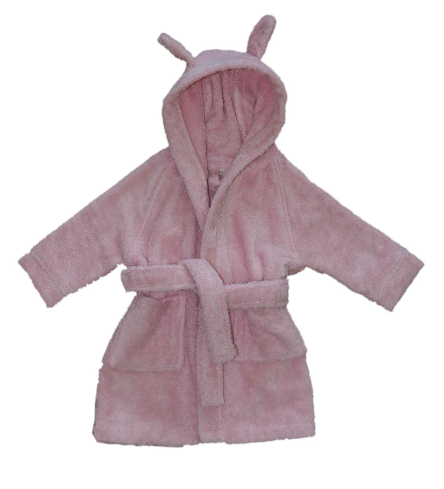 Leela Cotton Baby Kids Bathrobe Organic Cotton with Hood Terry Cloth 86-92 Pink
