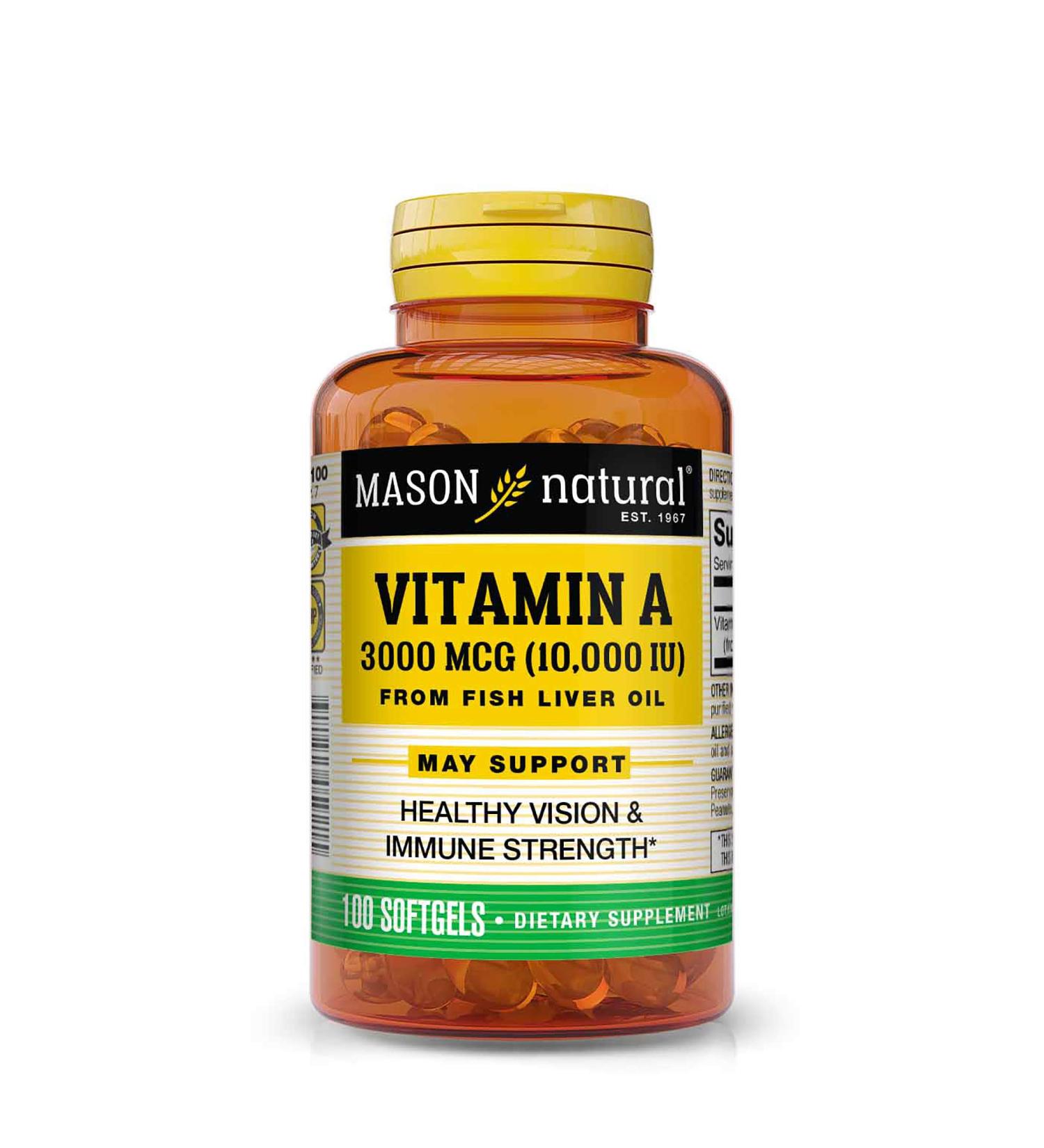Mason Natural Vitamin A 3000 mcg from Fish Liver Oil - 100 Softgels - Buy Online on GoSupps.com