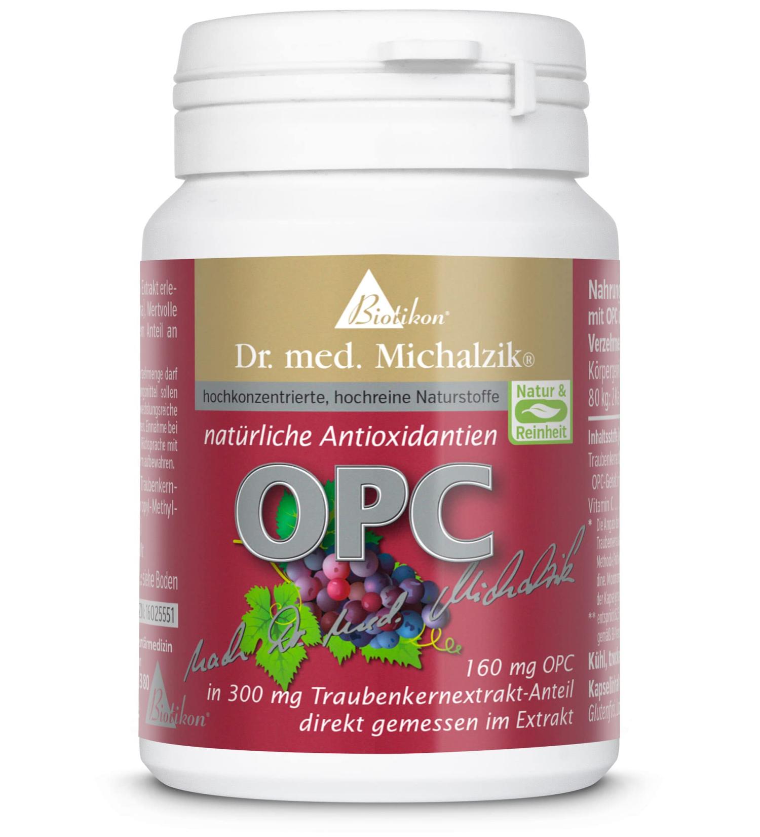 OPC Dr. med. Michalzik Premium Grape Seed Extract - 600mg Daily Dose | 320mg OPC & 100mg Vitamin C | Additive-Free | Biotikon  - Buy Online on GoSupps.com