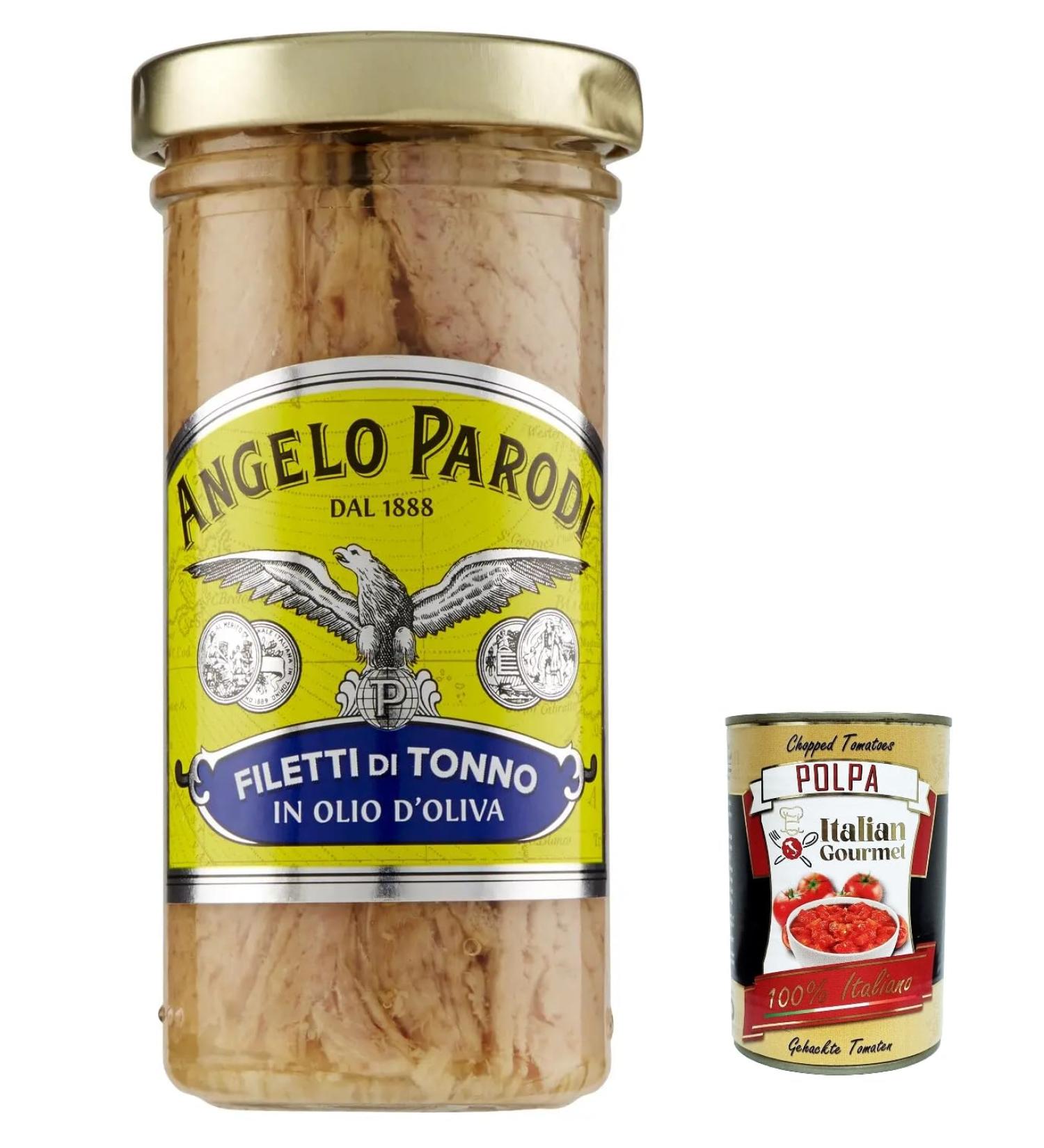 6x Angelo Parodi Tuna Fillets in Olive Oil 150g - Premium Italian Gourmet Cod Polpa 400g - International Shipping Available - Buy Online on GoSupps.com