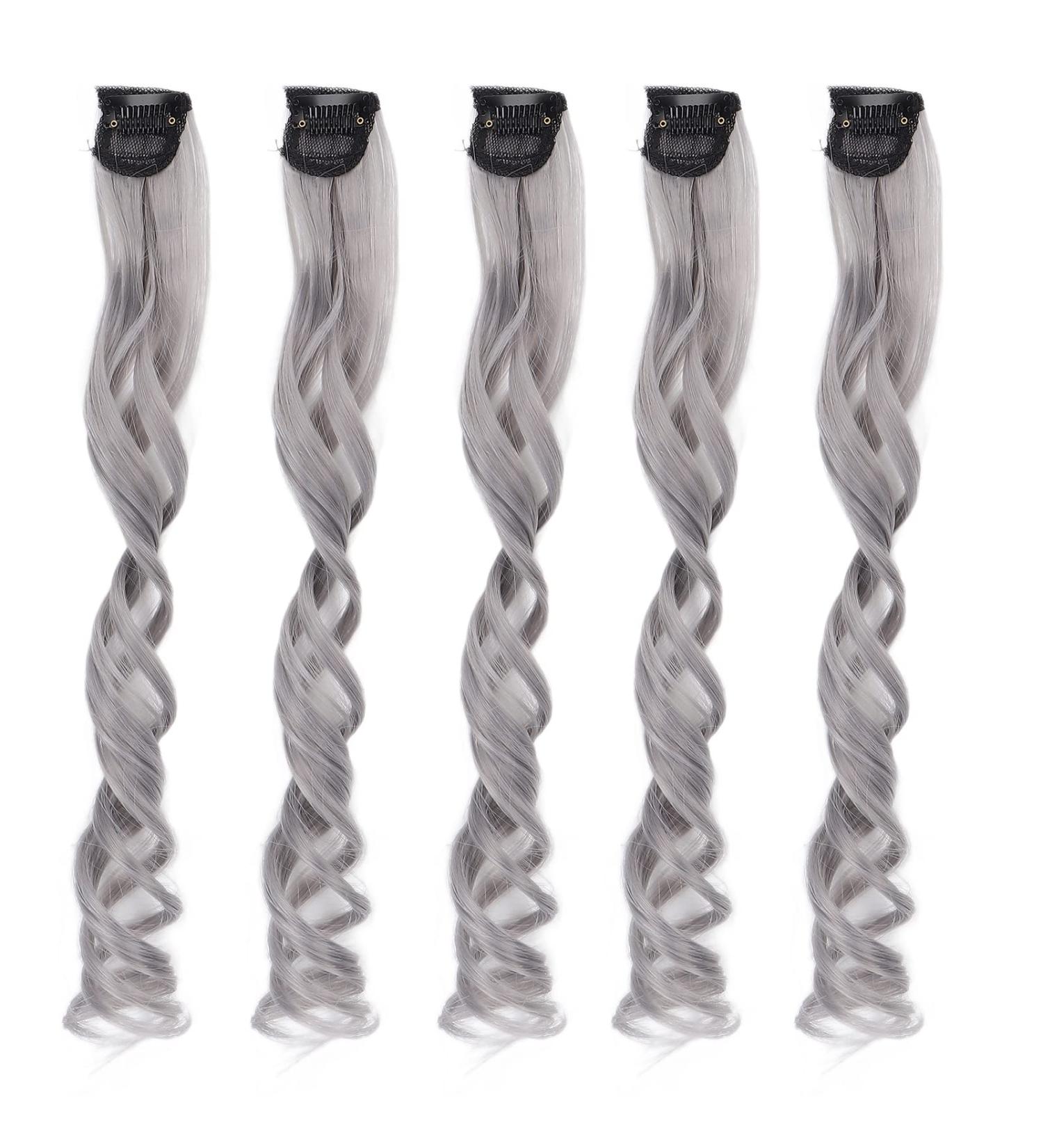 Hair Extension Synthetic Colorful Clip In Hairpiece Curling Wig for Party for Prom for Girls White tea ash - Buy Online on GoSupps.com