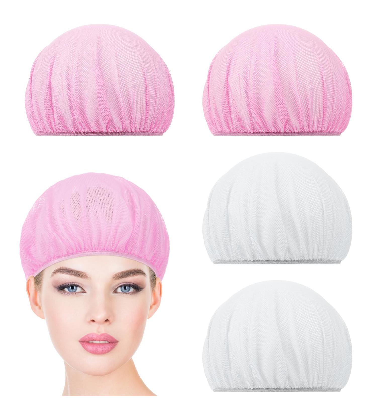 Jeffdad 4-Piece Sleeping Hair Network: Adjustable Mesh Bonnet & Night Hat for Women - Soft Elastic Chef Caps in Pink & White - Buy Online on GoSupps.com