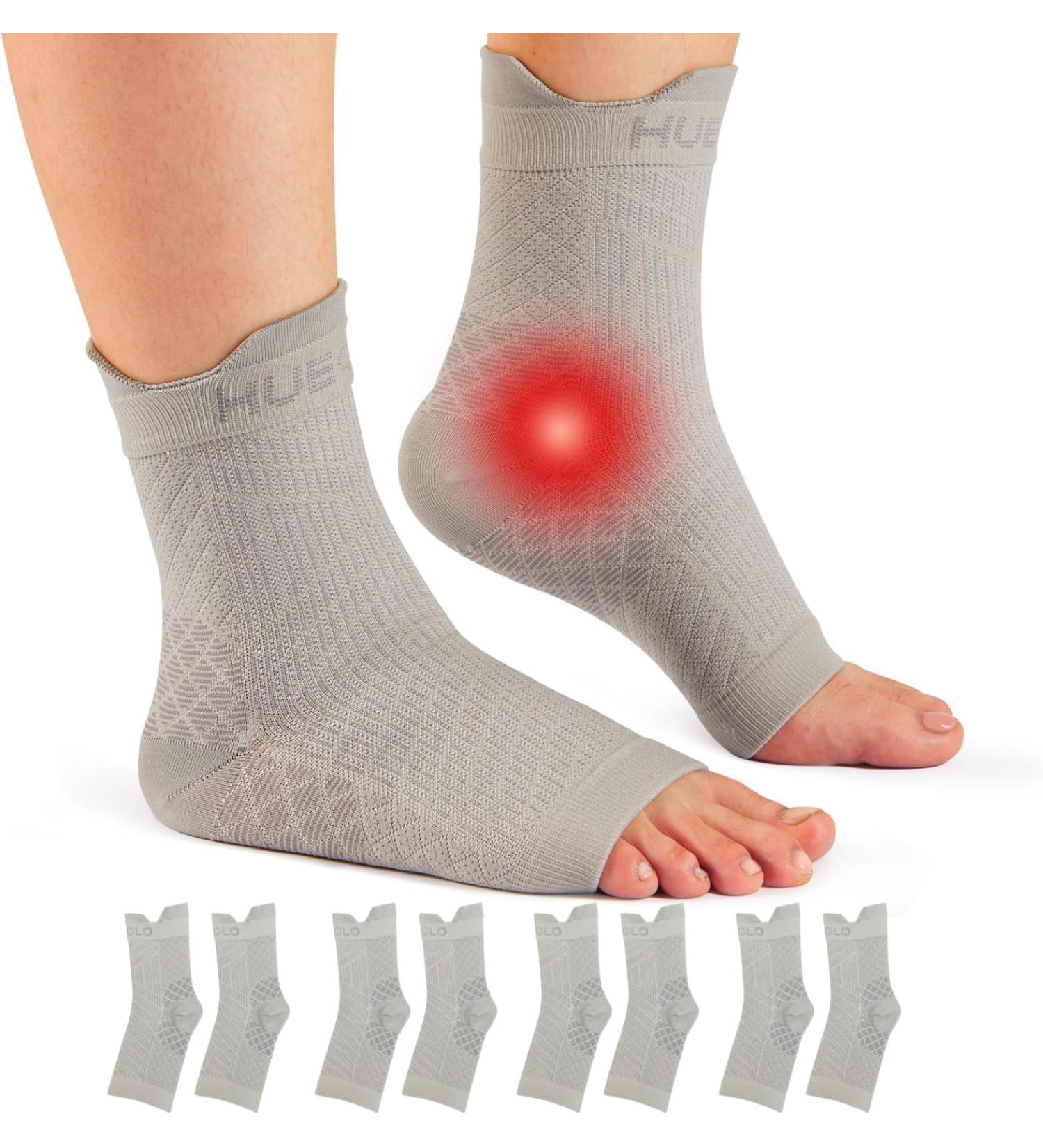 HUEGLO 4 Pair Ankle Compression Socks - Orthopedic Bandage for Neuropathy Arthritis Achilles Tendon & Plantar Fasciitis - Gray M - Buy Online on GoSupps.com