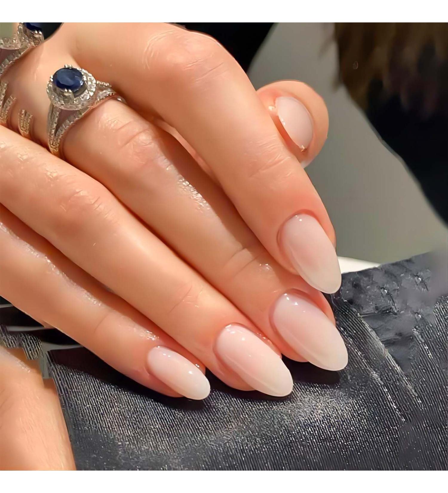 Buy Press on Nails Almond Short - Pink White Ombre Acrylic Fake Nails with Glue | Glossy Reusable Stick on Nails for Women - Buy Online on GoSupps.com