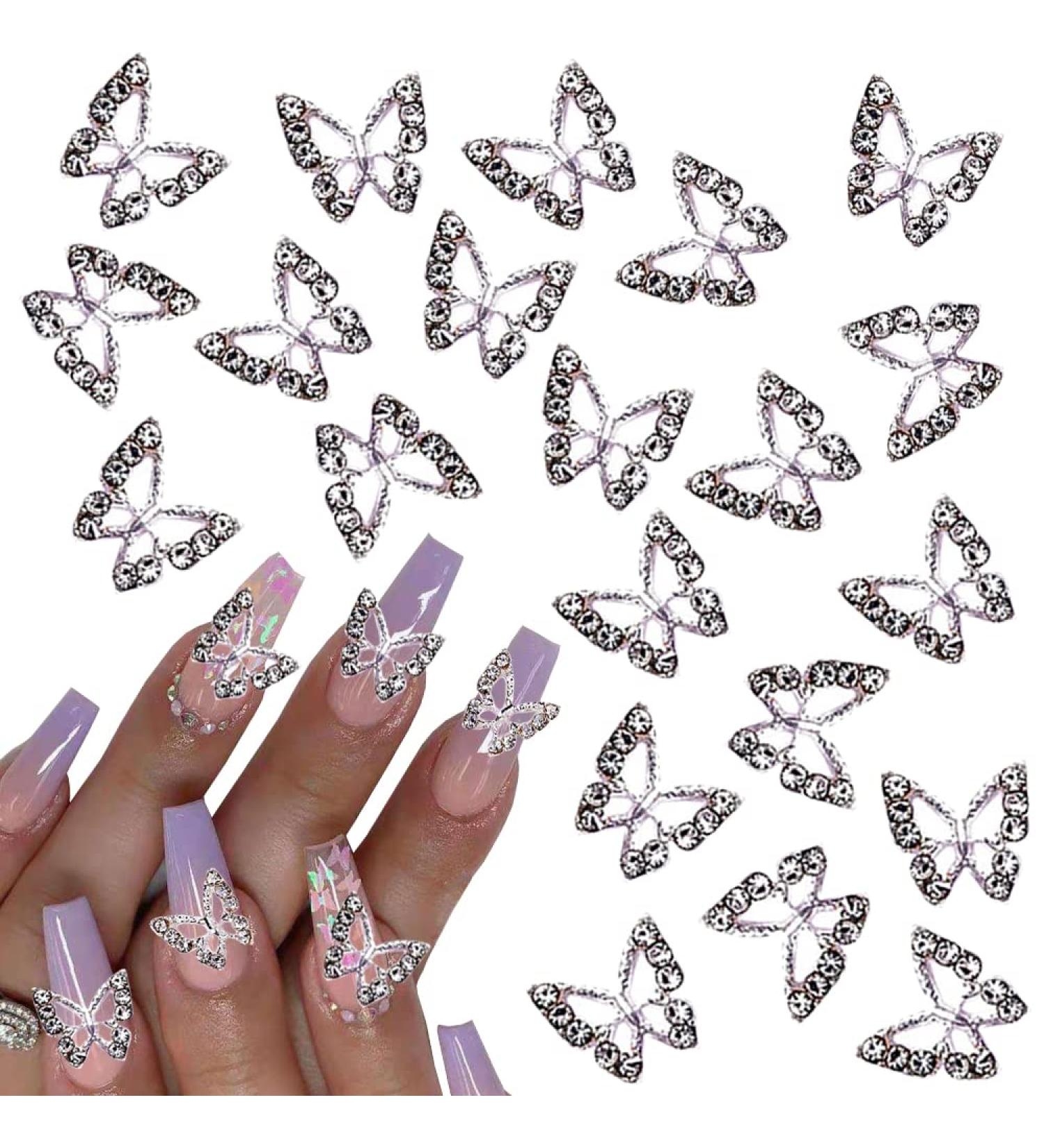 KACHIMOO 20pcs Metal Butterfly Nail Charms Silver 3D Nail Gems for Acrylic Nails DIY Craft | Nail Rhinestones & Art Accessories - Buy Online on GoSupps.com