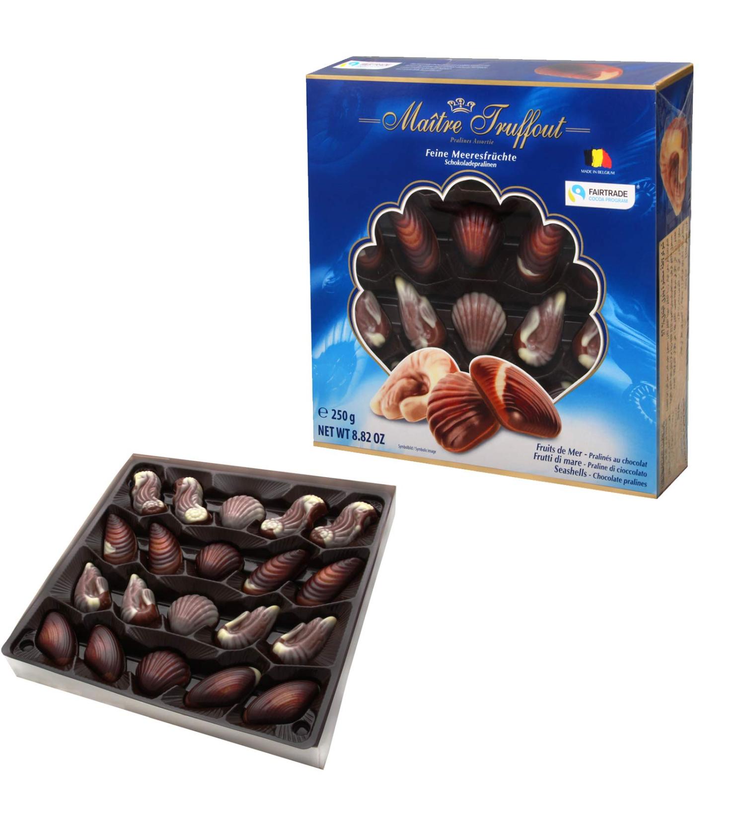 Belgian pralines "seashells"blue in a 250g pack from Matre Truffout
