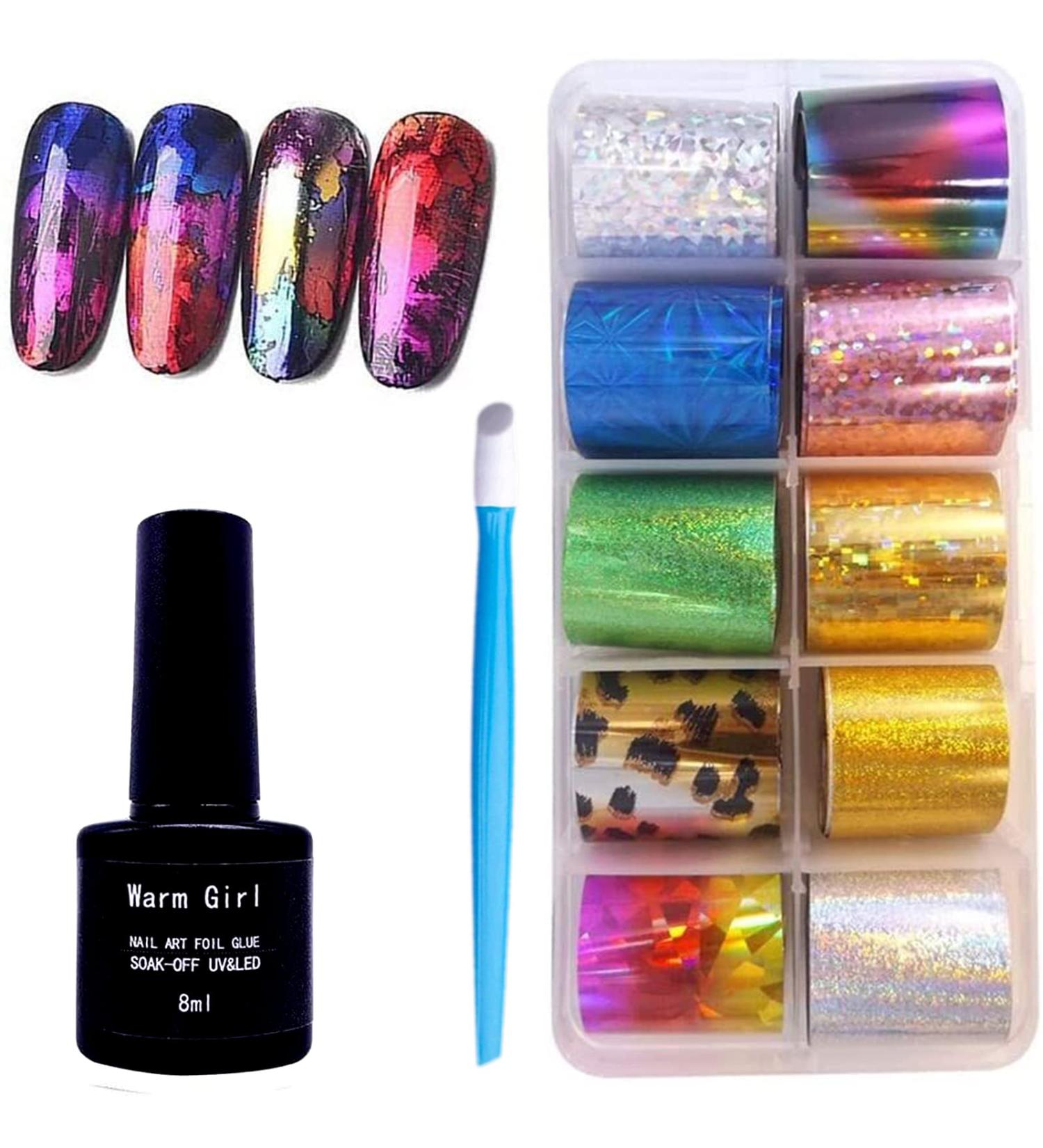 Warm Girl Nail Art Foil Glue Gel with Starry Sky Star Foil Stickers Set Nail Transfer Tips Manicure Art DIY 8ML 10PCS (2.5cm100cm) Stickers 85 - Buy Online on GoSupps.com