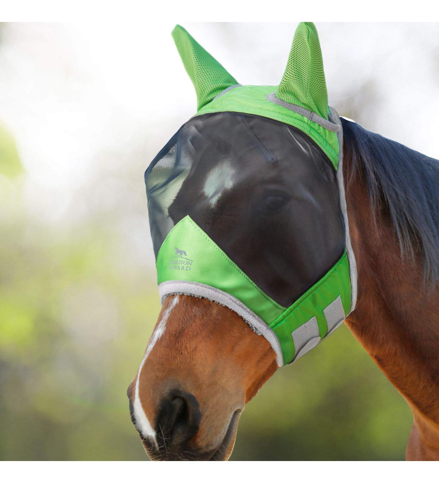Harrison Howard CareMaster Pro Luminous Horse Fly Mask - UV Protection & Ear Protection for Warmbloods - Emerald Green (L) - Buy Online on GoSupps.com