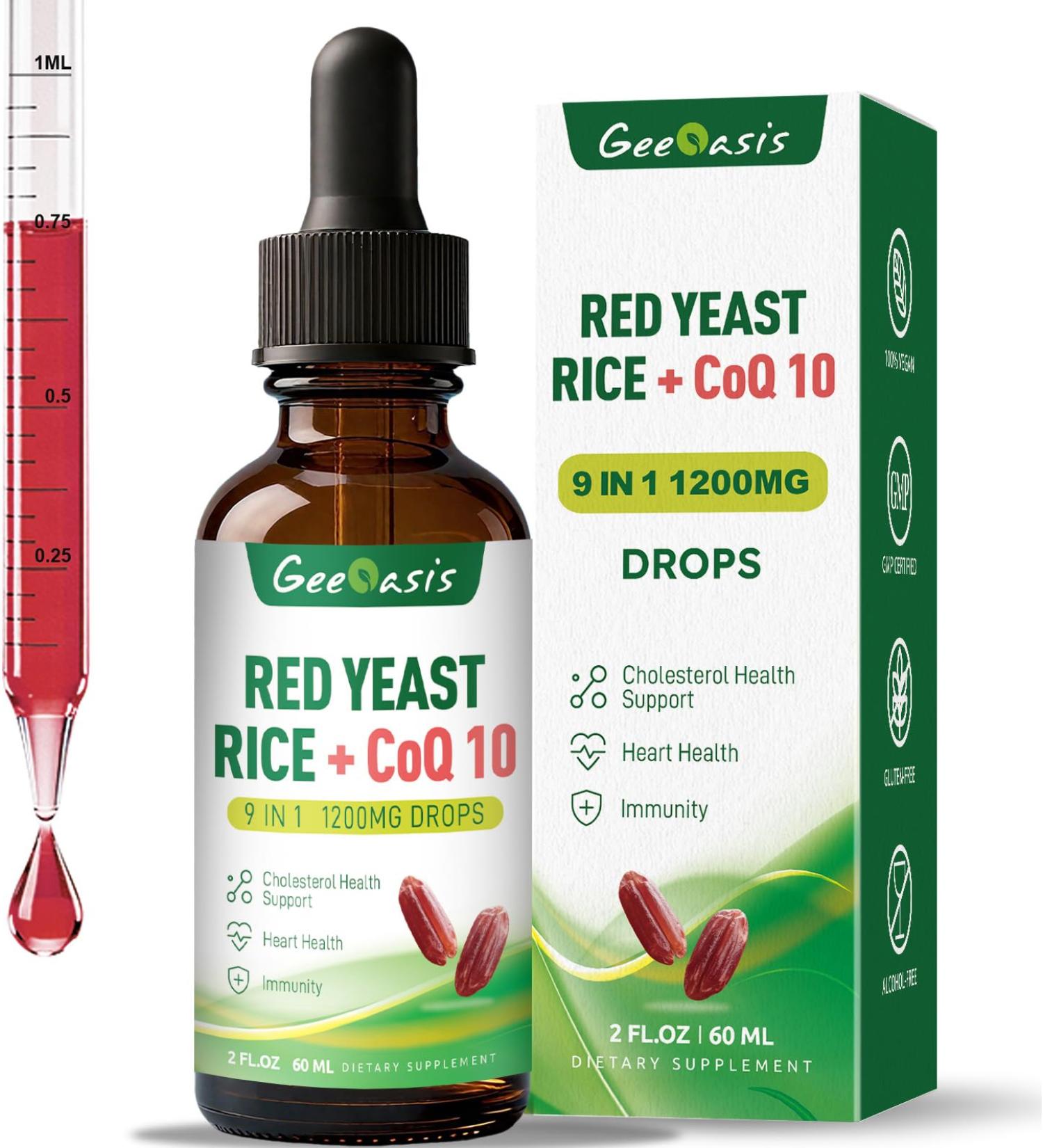 Liquid Red Yeast Rice with Coq10 Drops Red Yeast Rice 1200mg Supplement with Citrus Bergamot Turmeric Extract & Black Pepper Cholesterol Health Support Immune & Heart Support 2 Fl Oz - Buy Online on GoSupps.com