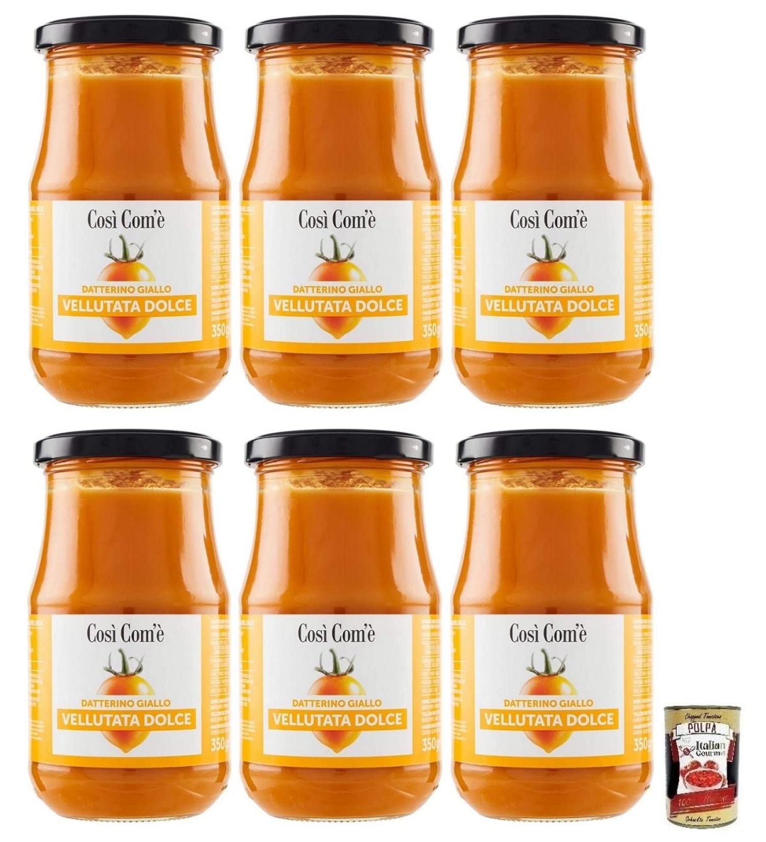  Italian Gourmet E.R. Cos Com' Vellutata Dolce di Datterino Giallo Set of 6 sweet creams made from yellow Datterini tomatoes Italian tomatoes 350 g jar + Italian box Gourmet Polpa di Pomodoro 400 g - Buy Online on GoSupps.com