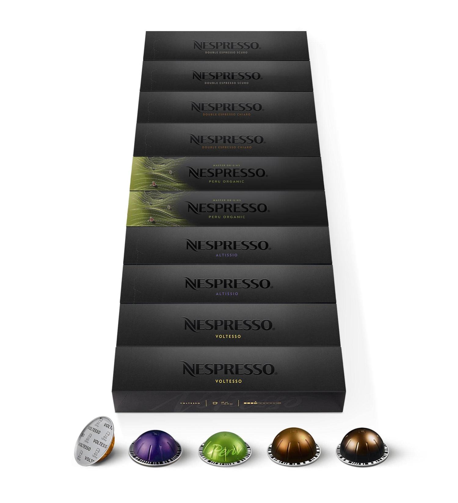 Nespresso Nespresso Vertuo - Espresso & Double Espresso Bundle 100 Coffee Capsules - 20x Voltesso Altissio Peru Organic Light Dark