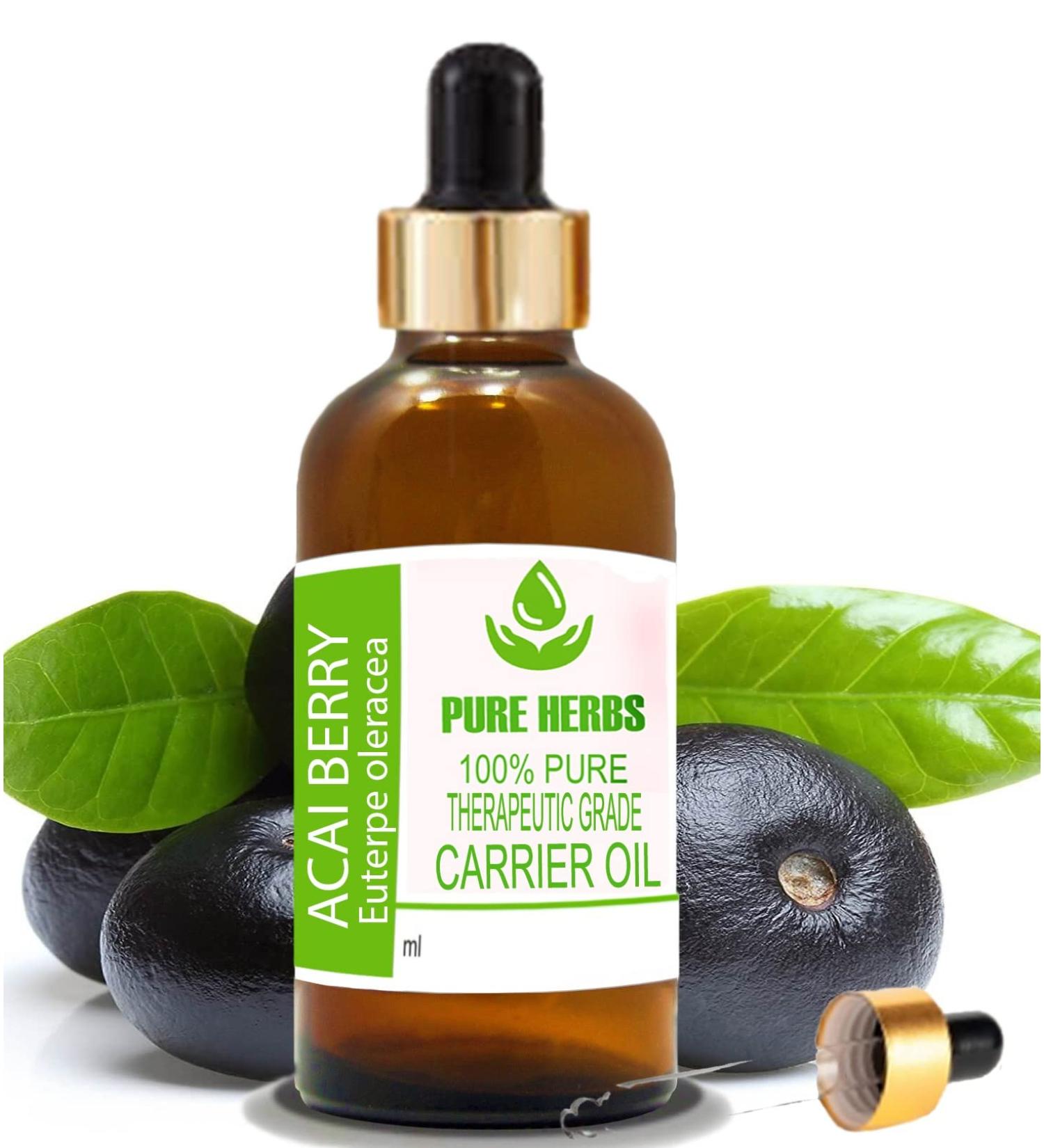 Buy Pure Herbs Acai Berry Oil 50ml - Natural Therapeutic Grade Carrier Oil with Pipettes - International Shipping Available - Buy Online on GoSupps.com
