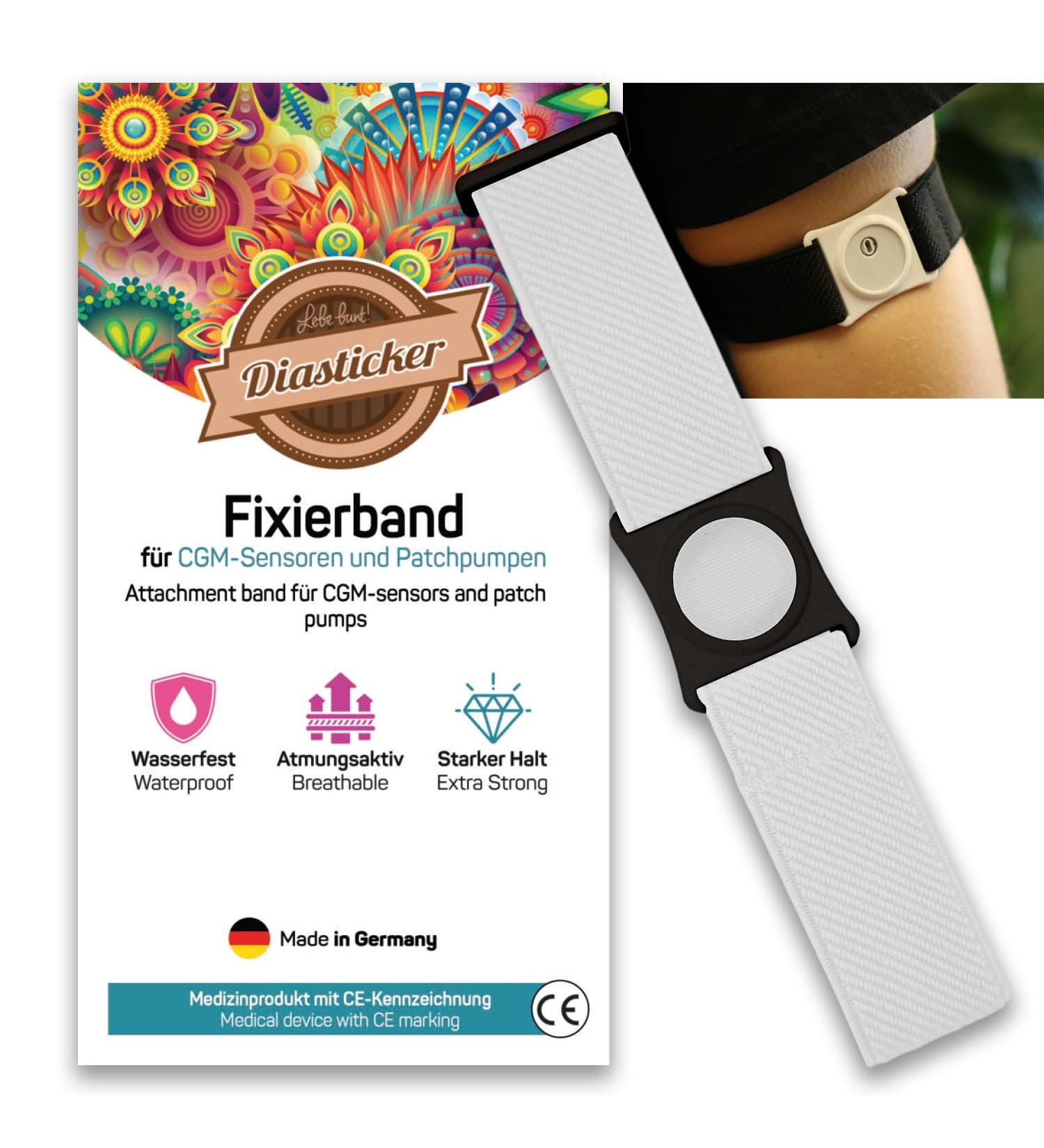 Diasticker Freestyle Libre 3 Fixation Strap | Flexible Waterproof Strong Hold | Sensor Protection & Holder in Black & White (Small: 18-25 cm) - Buy Online on GoSupps.com