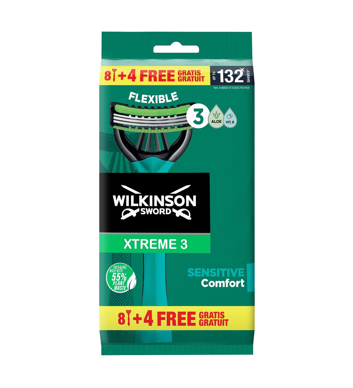 Wilkinson Sword Xtreme 3 Sensitive Disposable Razor for Men - 8+4 Pack - Buy Online on GoSupps.com
