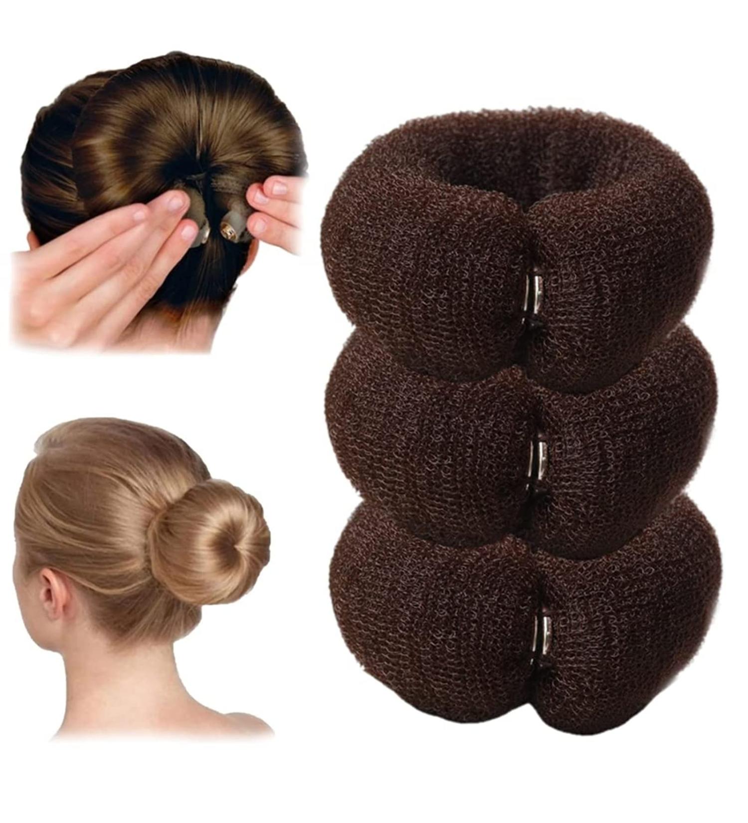 3 Pcs Magic Hair Roll Tool Set - DIY Foam Ring Shaper Snap, Bun Donut Hair Accessories for Women - Long Buckle Nylon Styling Tool in Brown - Buy Online on GoSupps.com