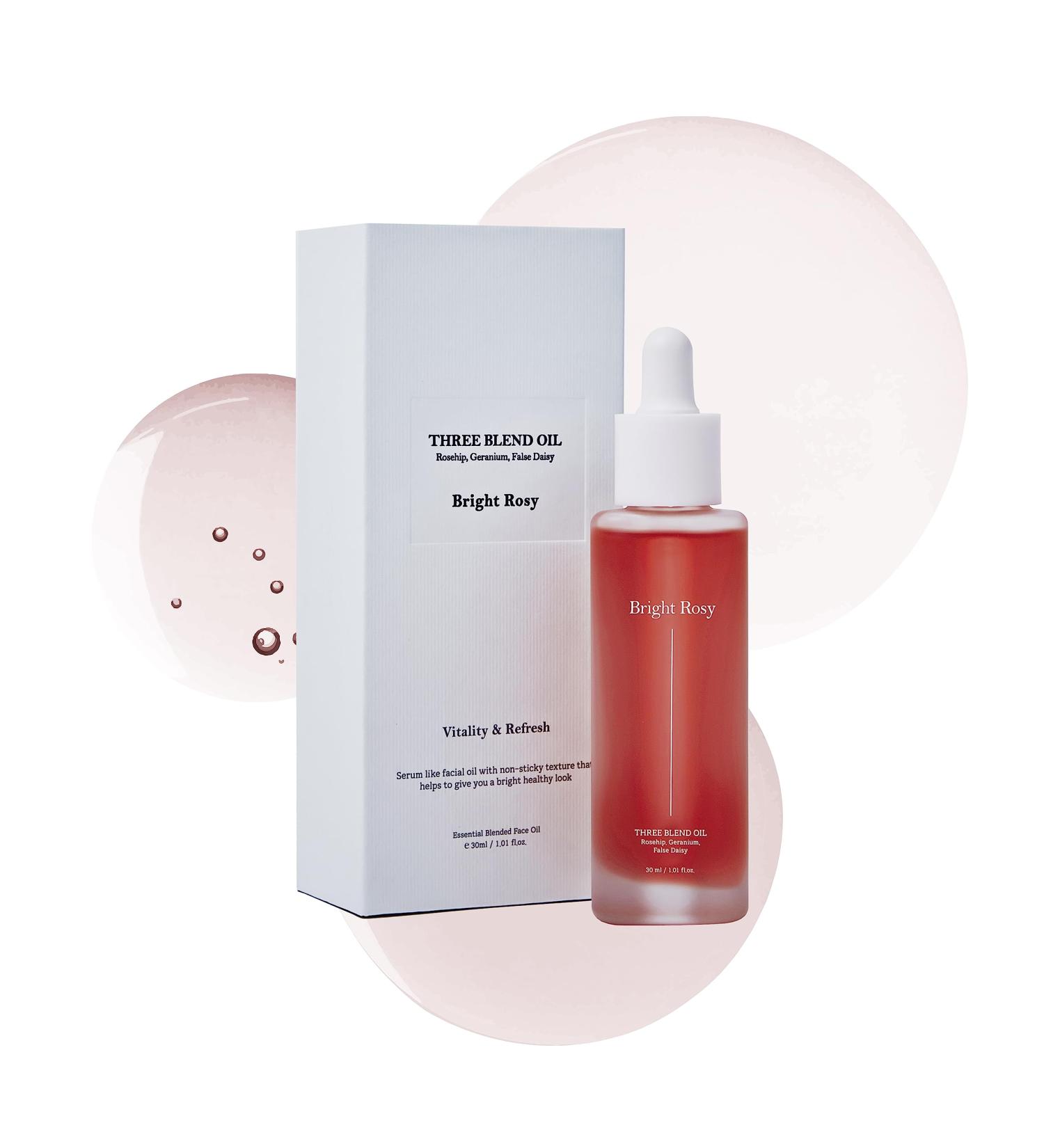 Three Blend Oil BRIGHT ROSY 1.01oz - Vegan Facial Oil for Dry Skin - Revitalizing Formula - Buy Online on GoSupps.com