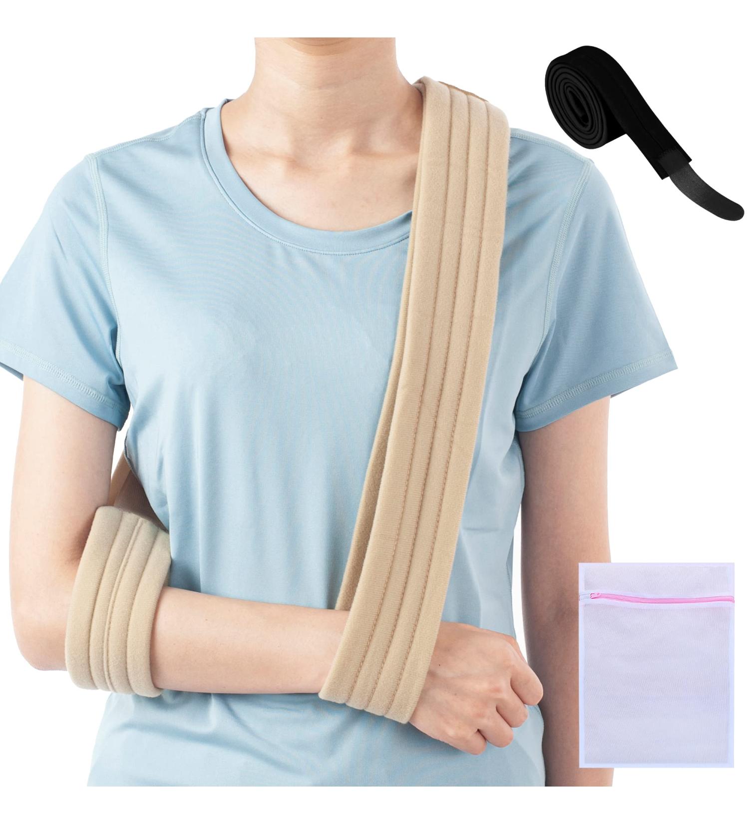360 RELIEF Adjustable Arm Sling Neck Support - Collar and Cuff Supportive for Collarbone Plasters Injured Wrist Hand Elbow | Large Beige with Mesh Laundry Bag | Men and Women - Buy Online on GoSupps.com