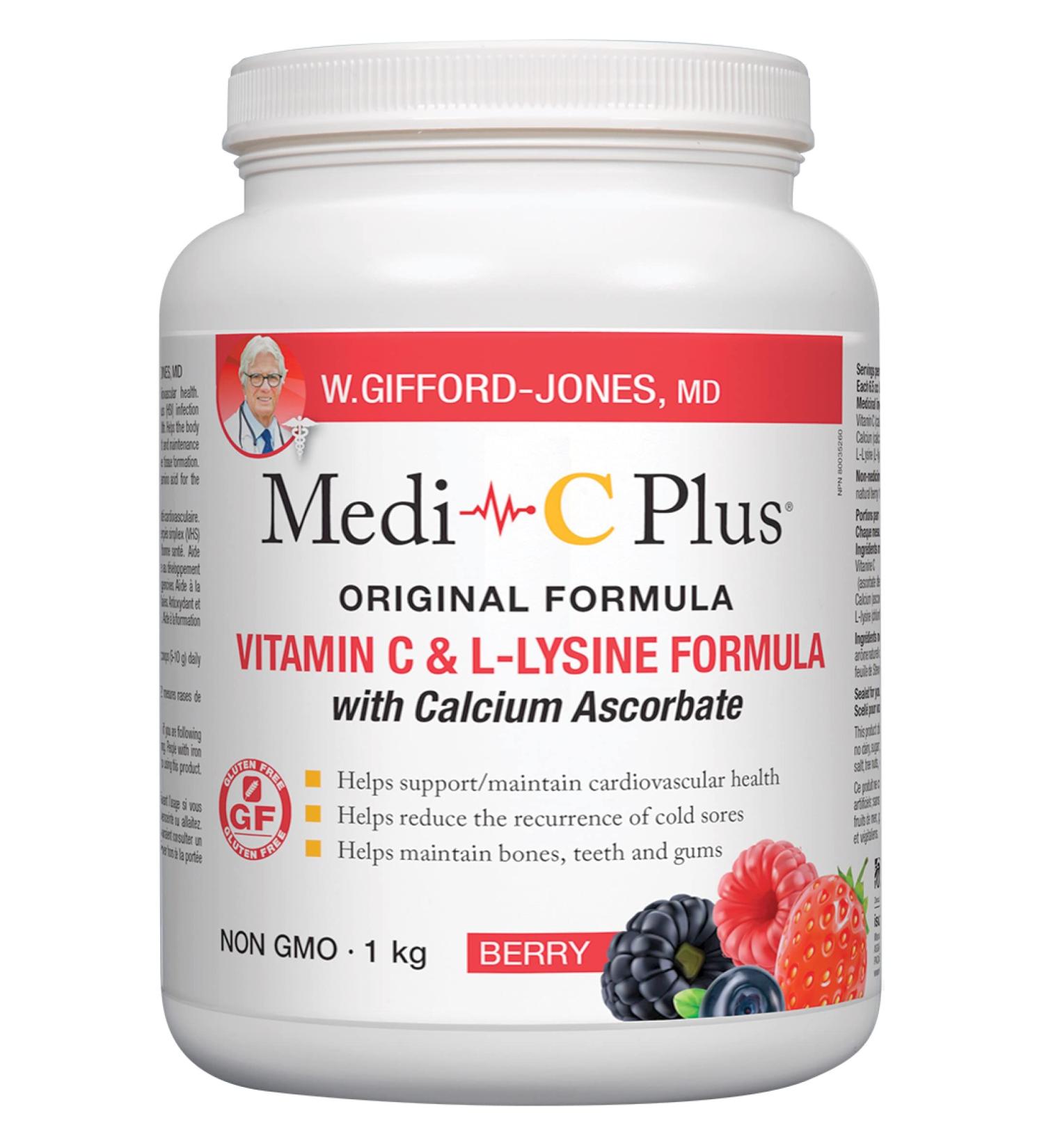Preferred Nutrition Medi C Plus Lysine Berry with Calcium Powder Vitamin C & L- Lysine Formula (1KG) - Buy Online on GoSupps.com