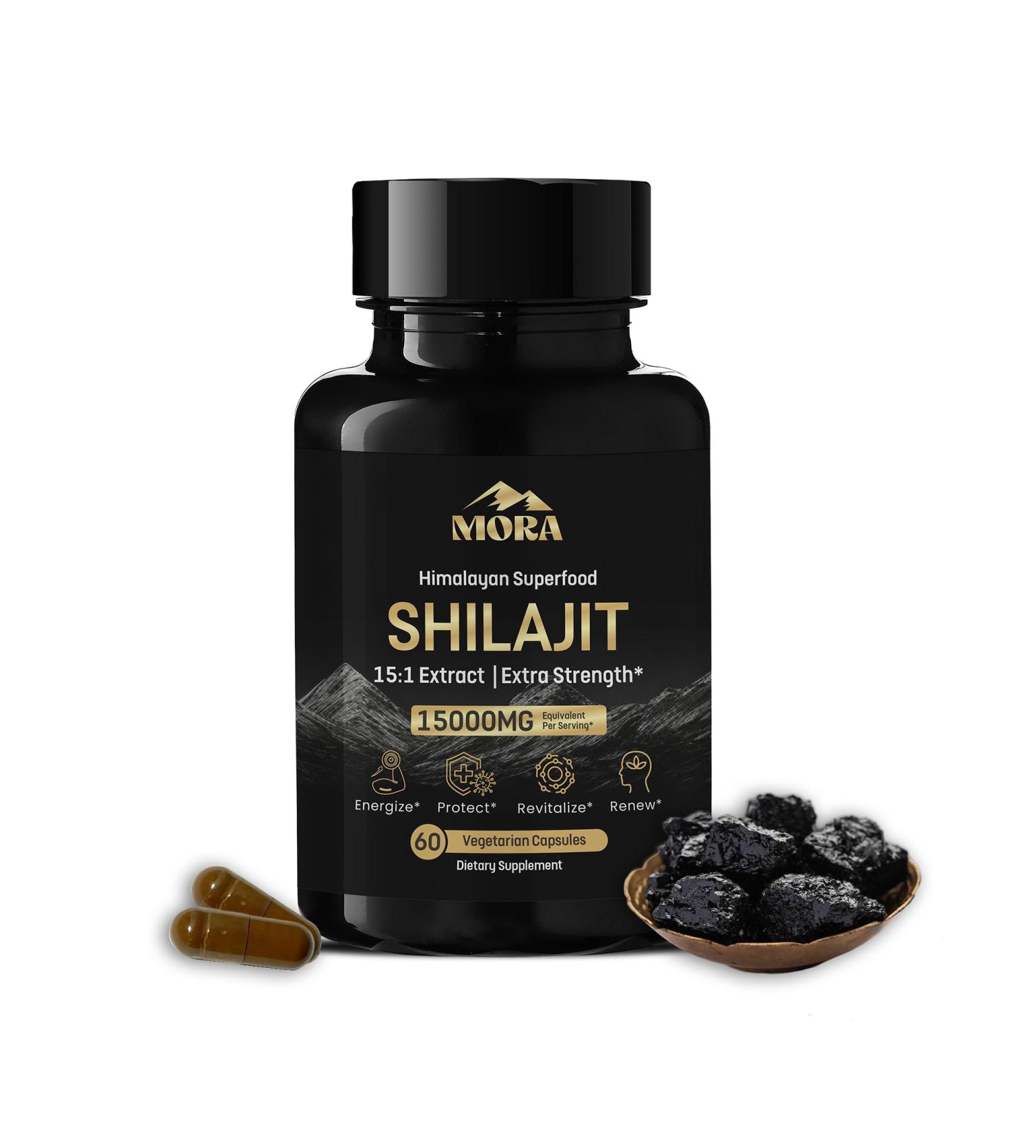 Well Being Mora Vegan Shilajit Supplement | 70%+ Fulvic Acid & 85+ Trace Minerals | Contains Bio-Active Elements & Humic Acid | 60 Capsules | Shilajit Capsules for Men & Women - Buy Online on GoSupps.com
