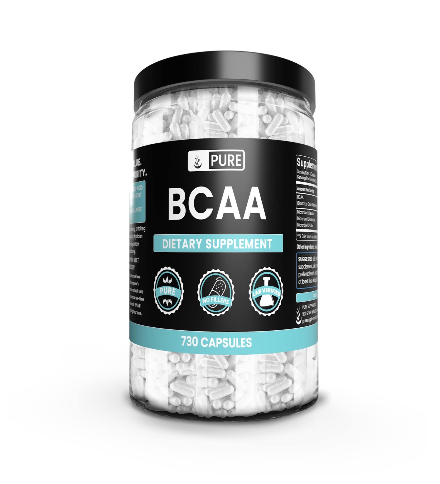 Buy Pure Original Ingredients BCAA - 730 Capsules | No Fillers Lab Verified Pure Quality for Enhanced Muscle Recovery - Buy Online on GoSupps.com