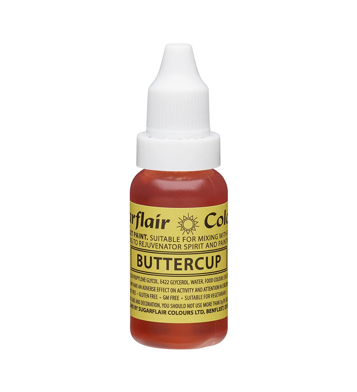 Sugarflair Buttercup Liquid Food Colouring Droplet For Colouring Royal Icing Sugarpaste Buttercream Sugarpaste Also For Painting & Can Be Used With An Airbrush - 14ml
