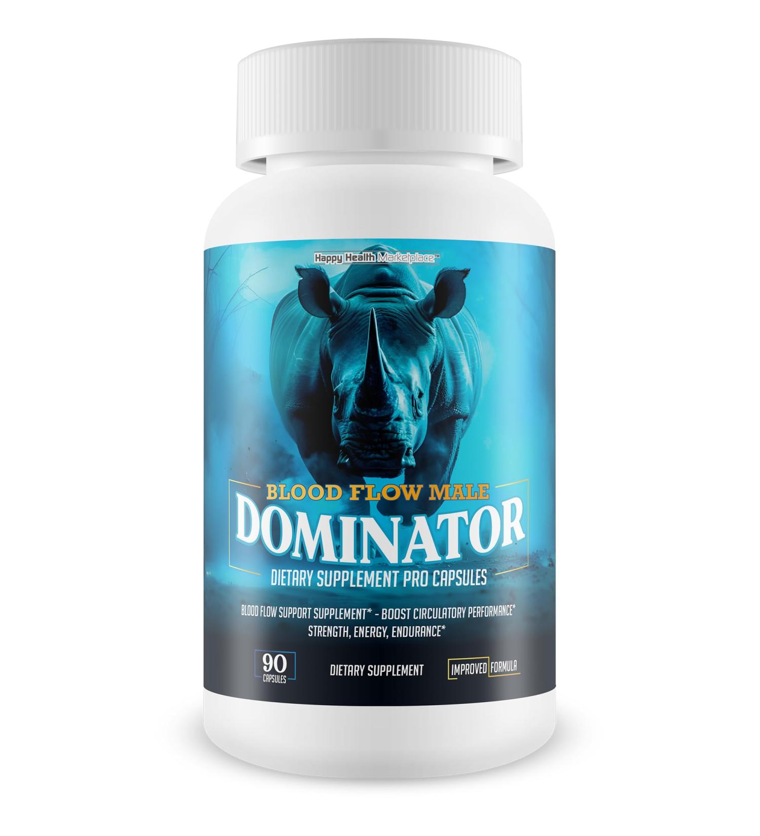 Blood Flow Male Dominator - Improved Formula - Our Best Advanced Blood Flow Supplement For Men - Mens Circulation Pills For Better Blood Flow Support - Male Dominance Supplement Rhino Supplements - Buy Online on GoSupps.com