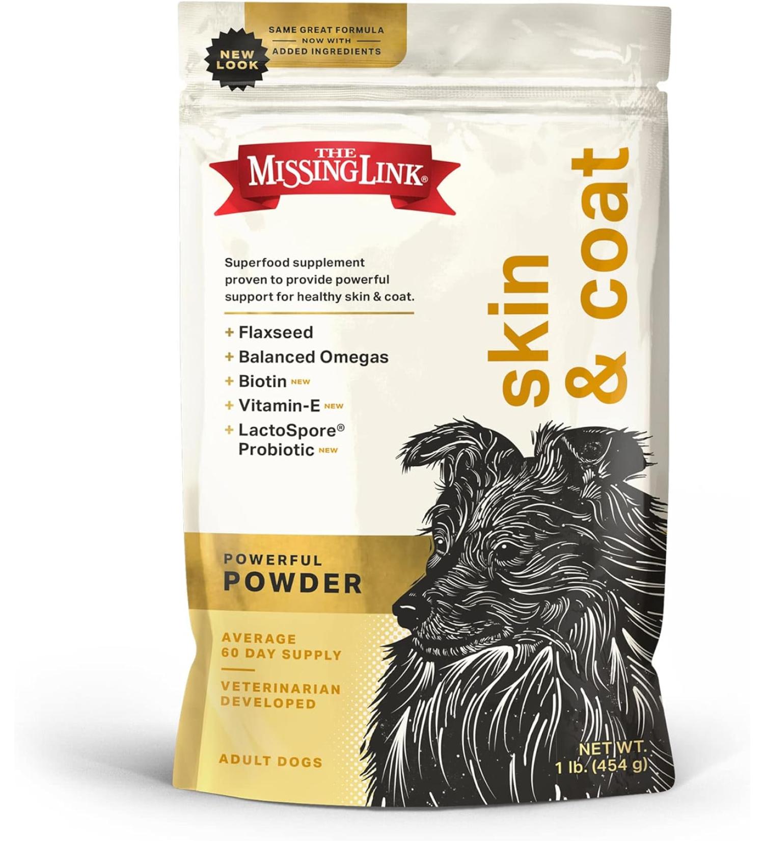 Missing Link Skin & Coat Powder - All-Natural Dog Supplement with Balanced Omegas 3 & 6 - 1lb - Buy Online on GoSupps.com