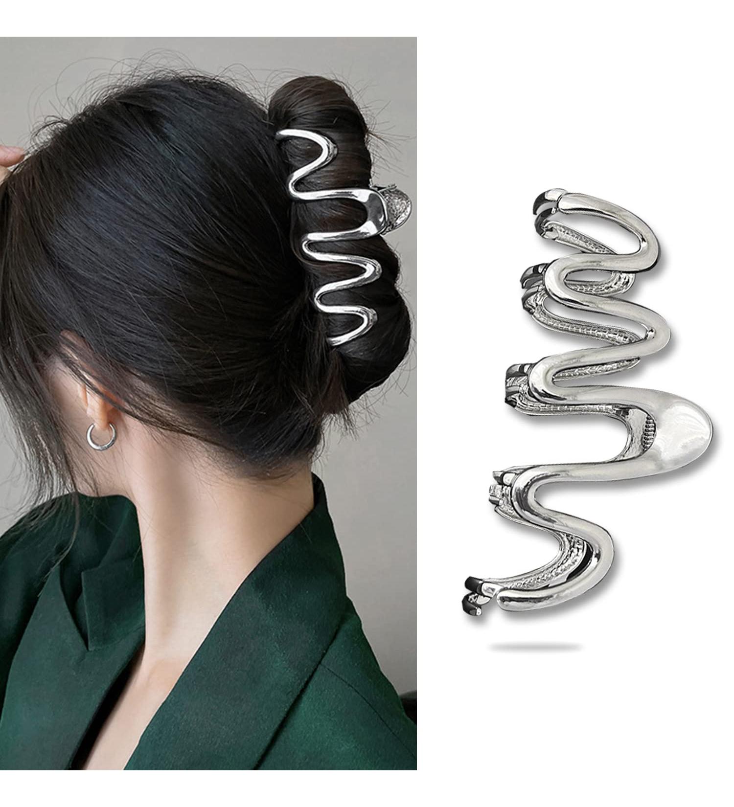 Silver Geometric Wave Hair Claw for Women - Metal Hair Clip Barrette Hairpin Accessory - Buy Online on GoSupps.com