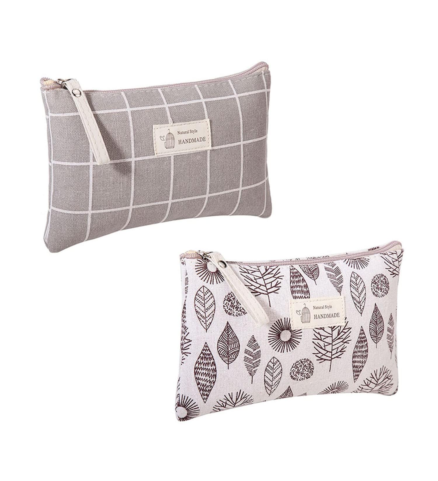 Buy 2 PC Canvas Cosmetic Bags - Printed Makeup & Travel Culture Bags with Zipper | Stylish & Multifunctional Accessories Worldwide Shipping - Buy Online on GoSupps.com