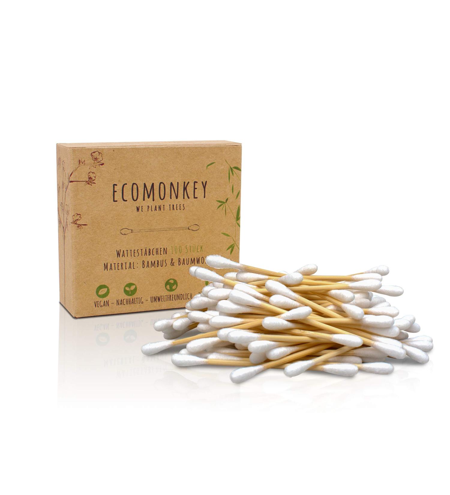Bamboo Cotton Swabs - Premium Quality Plastic-Free Biodegradable Vegan Sustainable | 200 Pieces 2-Pack eComonkey  - Buy Online on GoSupps.com