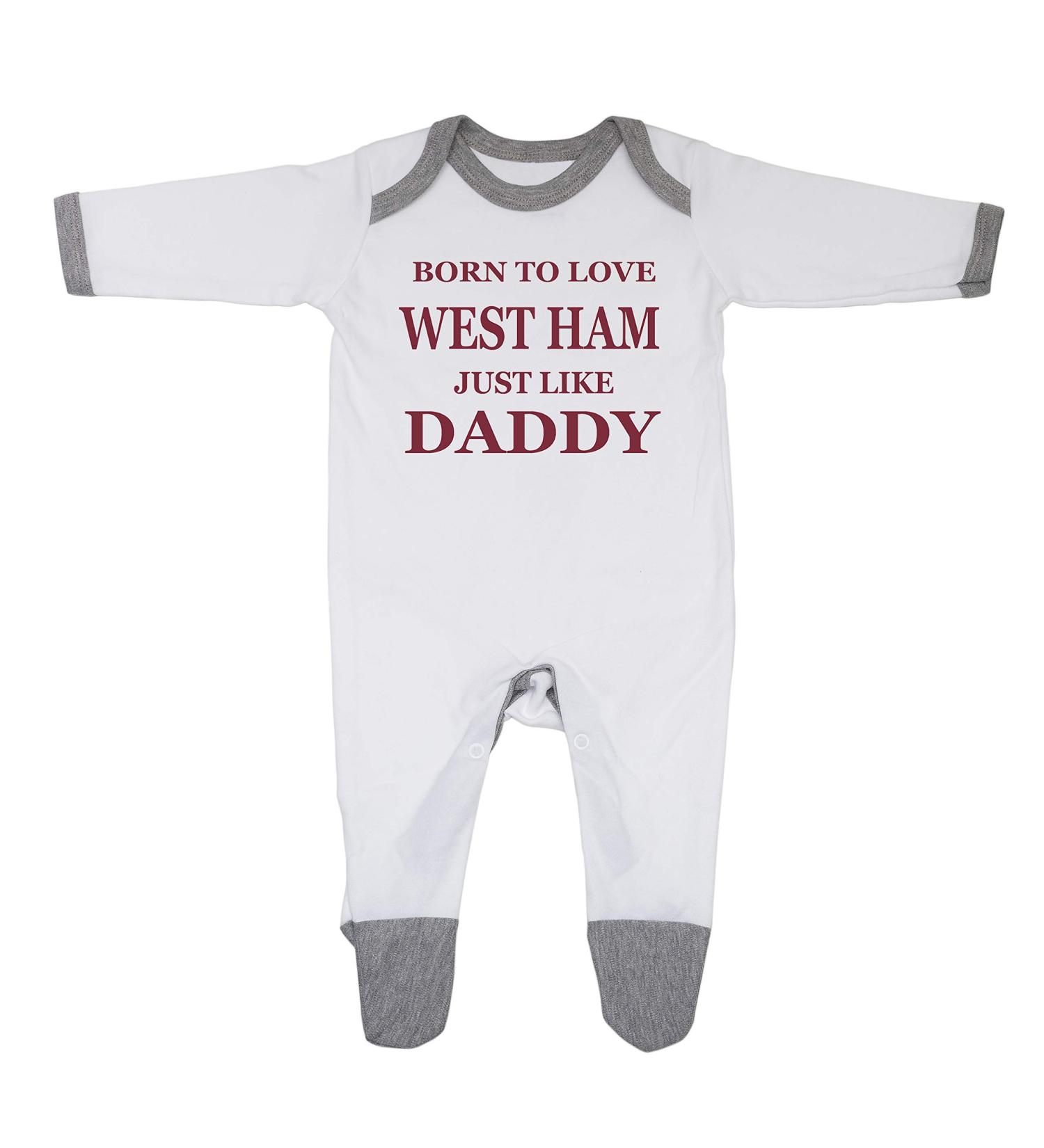 West Ham Baby Sleepsuit | Born To Love Like Daddy | 6-9 Months | UK Printed | 100% Cotton - Buy Online on GoSupps.com